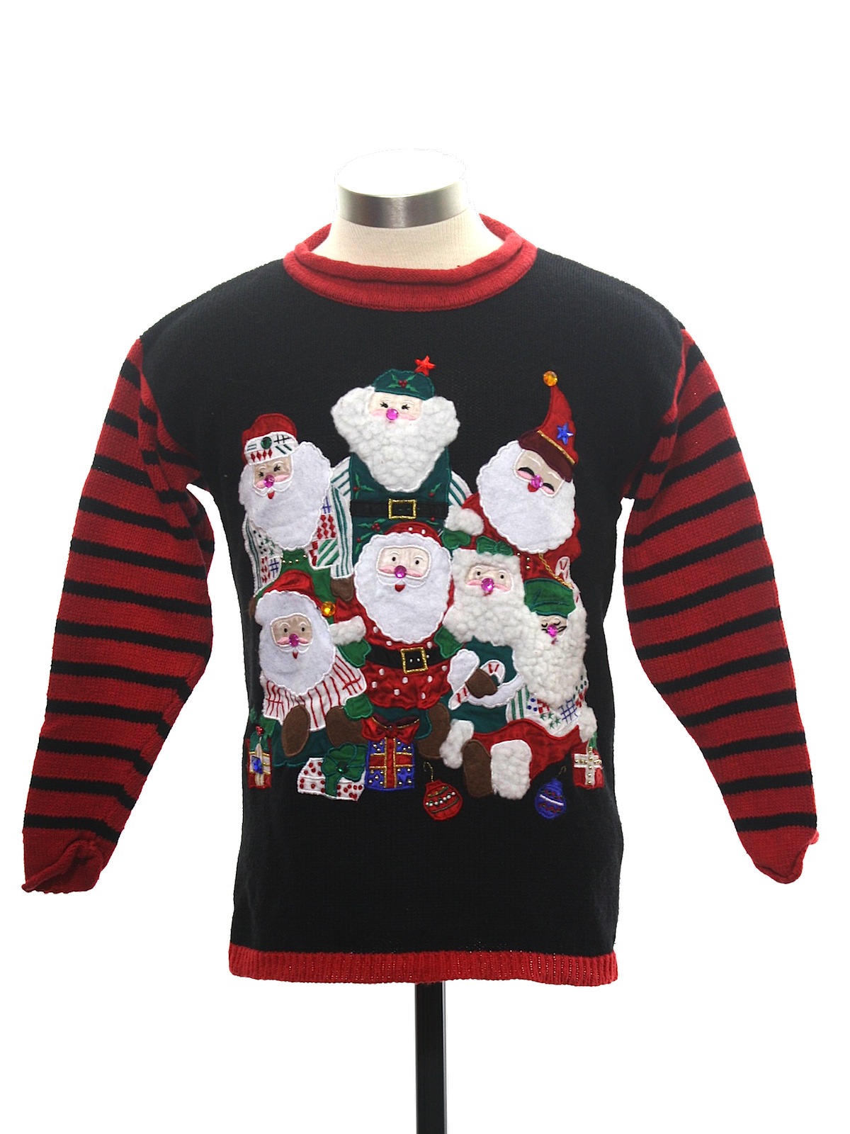 /Childs Ugly Christmas Sweater: -Santas Club- Unisex/Childs black background cotton ramie blend