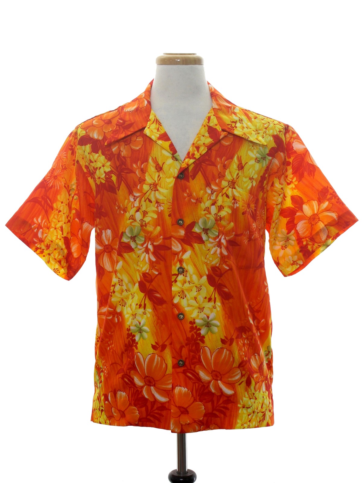 1970's Retro Hawaiian Shirt: Early 70s -Paradise Hawaii- Mens orange ...