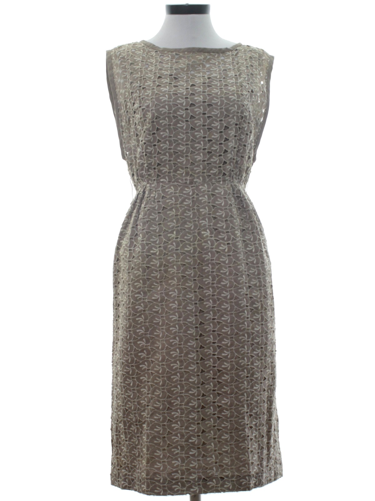 60s Dress (Leslie Fay): 60s -Leslie Fay- Womens taupe, blended cotton ...