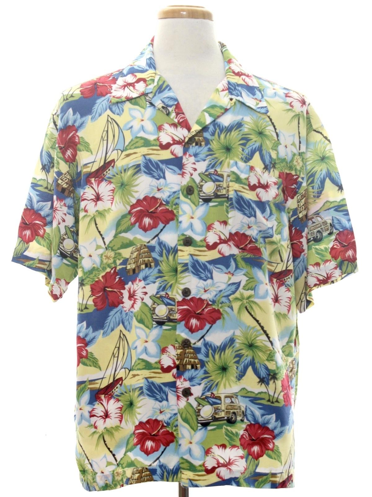 80's Hawaiian Shirt: 80s -No Label- Mens pale yellow background, white ...