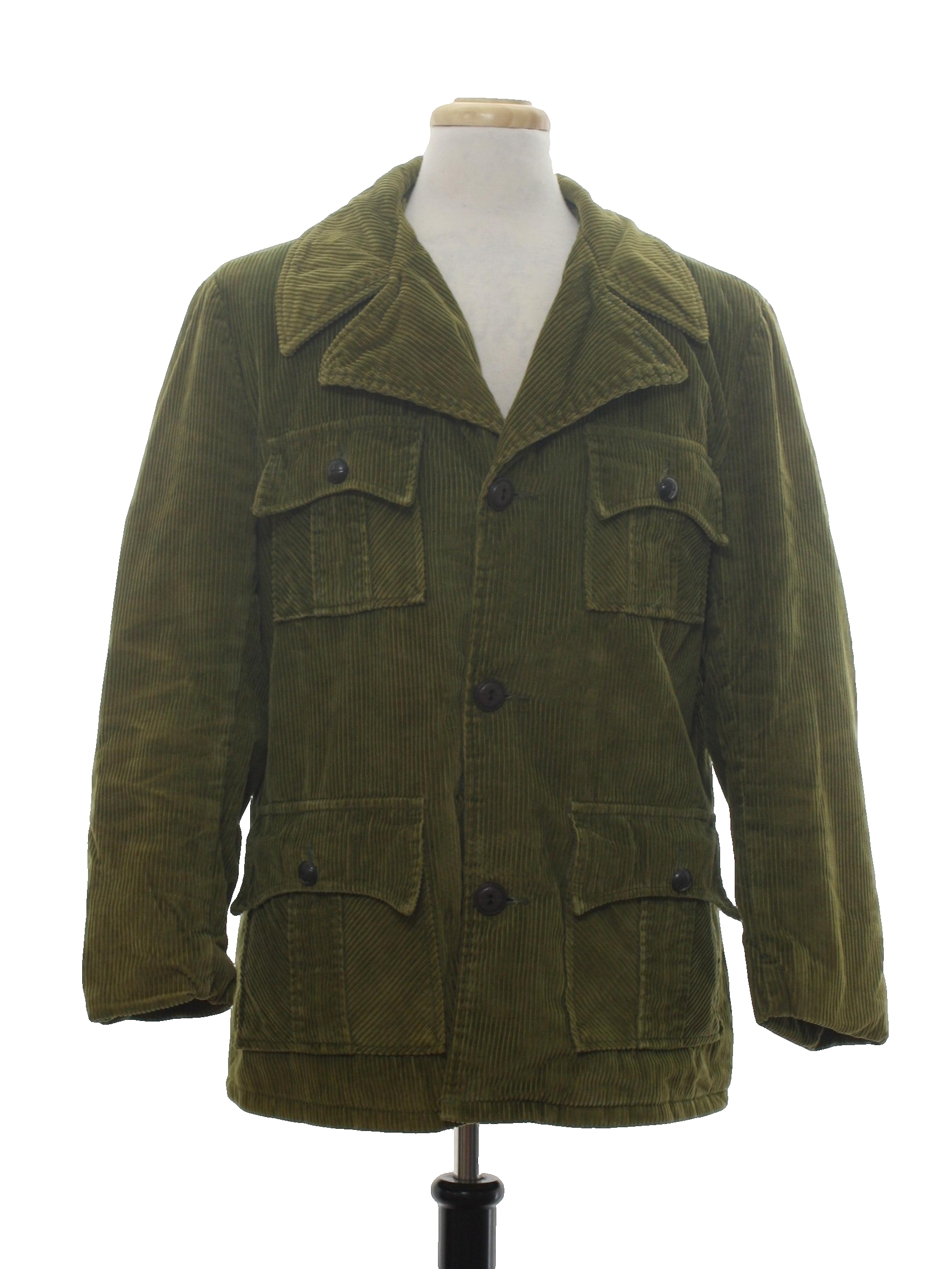 Retro 70s Jacket: 70s -No Label- Mens light olive green wide wale ...