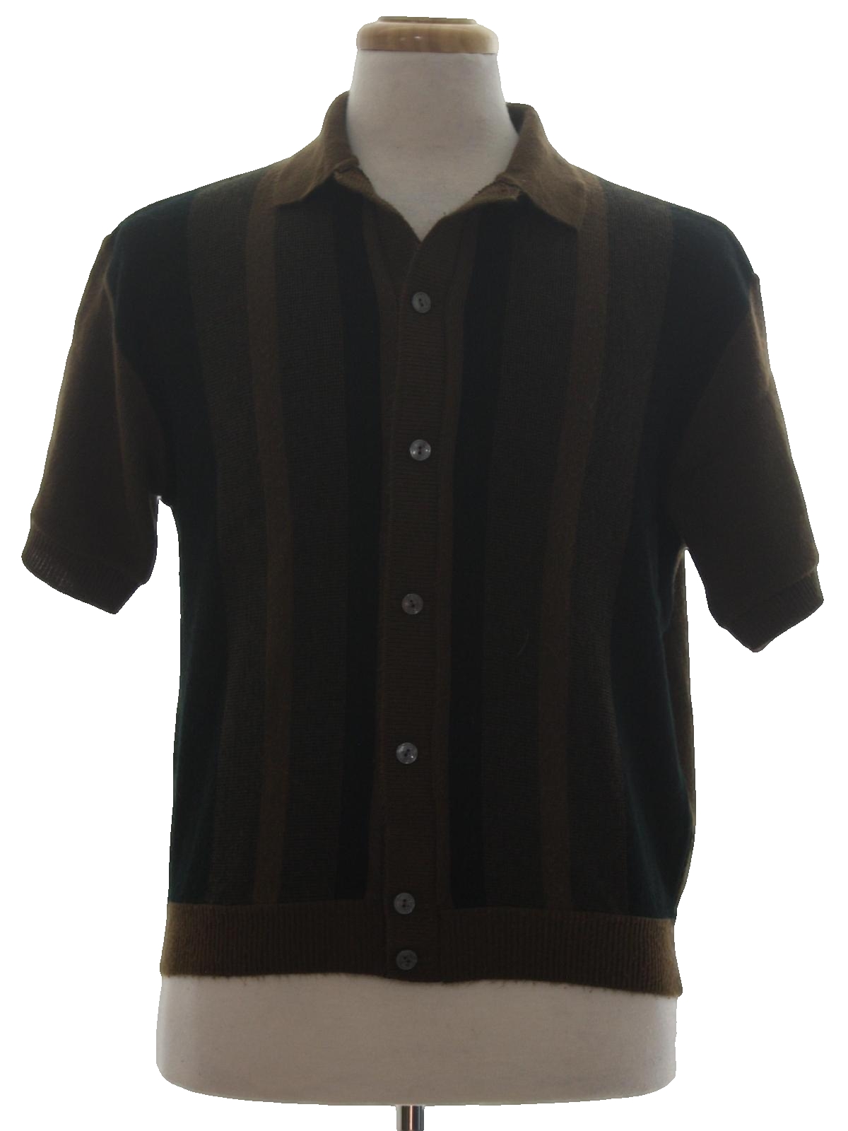 no label 60's Vintage Knit Shirt: 60s -no label- Mens cocoa brown ...