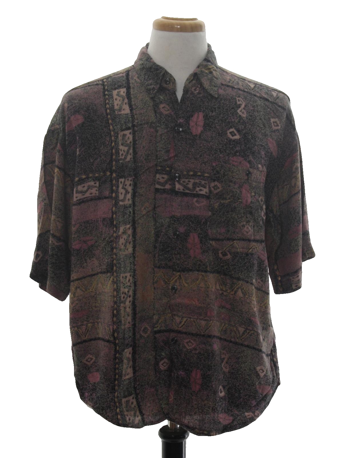 1980s Goouch Shirt: 80s -Goouch- Mens cracked black background rayon ...