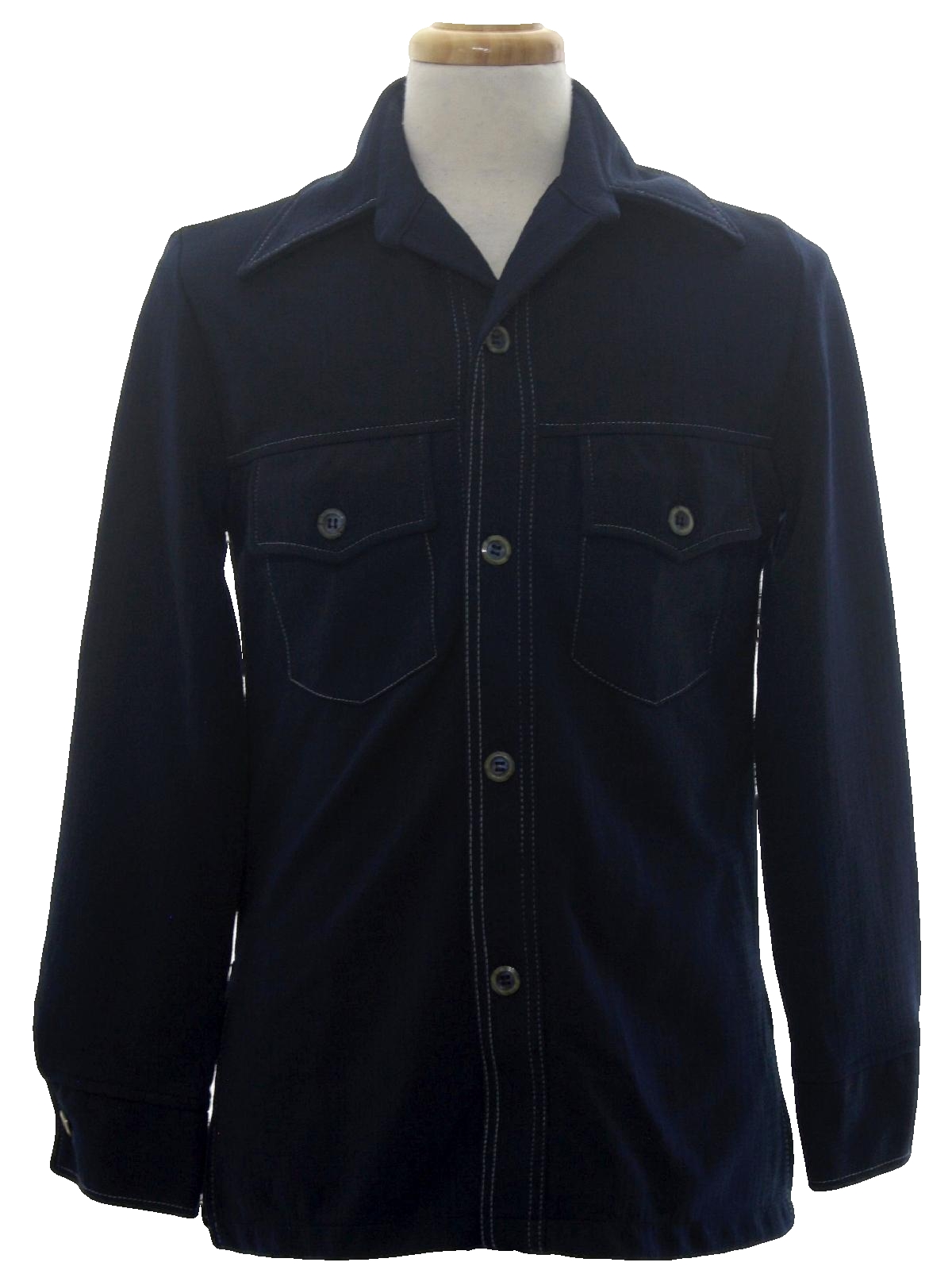 70s Jacket (Style): 70s -Style- Mens navy blue background polyester ...