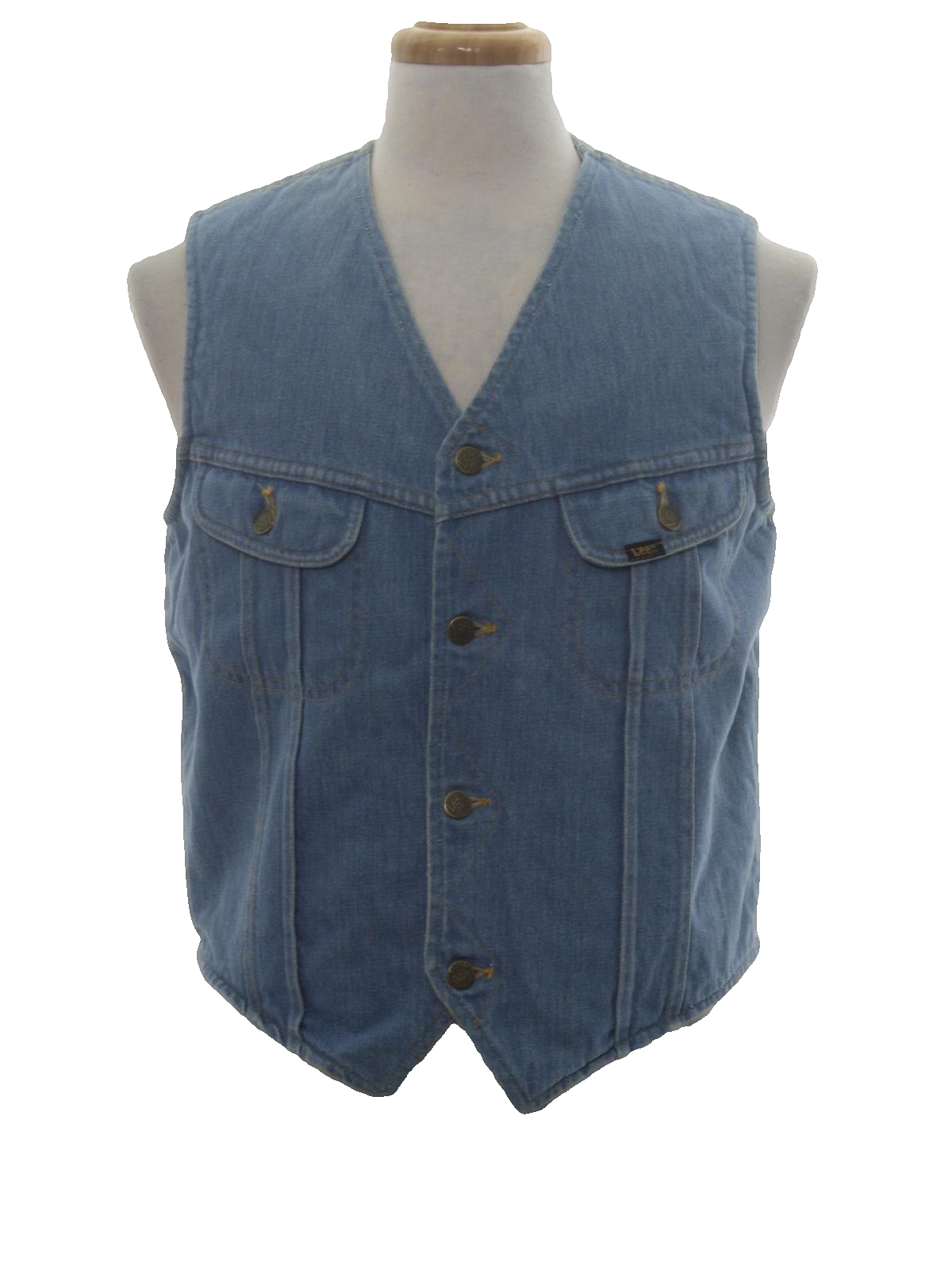 Vintage 1970's Vest: 70s -Lee Storm Riders- Mens light blue background ...