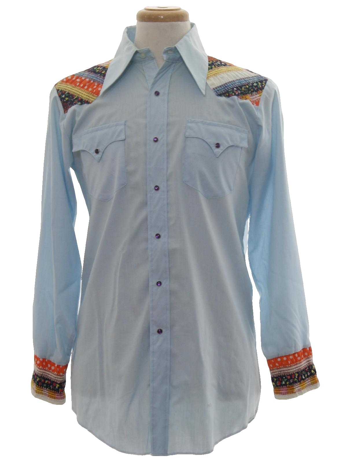 Vintage 70s Western Shirt: 70s -Prior Western- Mens baby blue ...