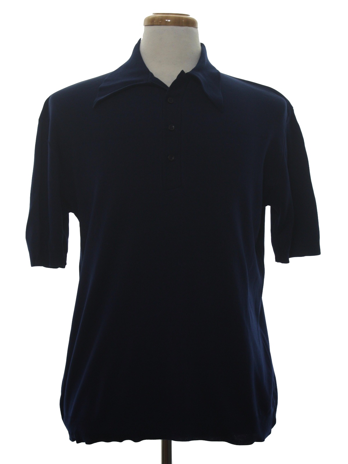 1970's Knit Shirt (Ban): 70s -Ban-Lon- Mens navy blue short sleeve ...