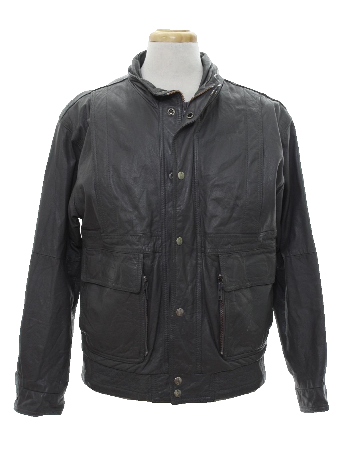 Eighties Vintage Leather Jacket: 80s -London Fog- Mens grey background ...