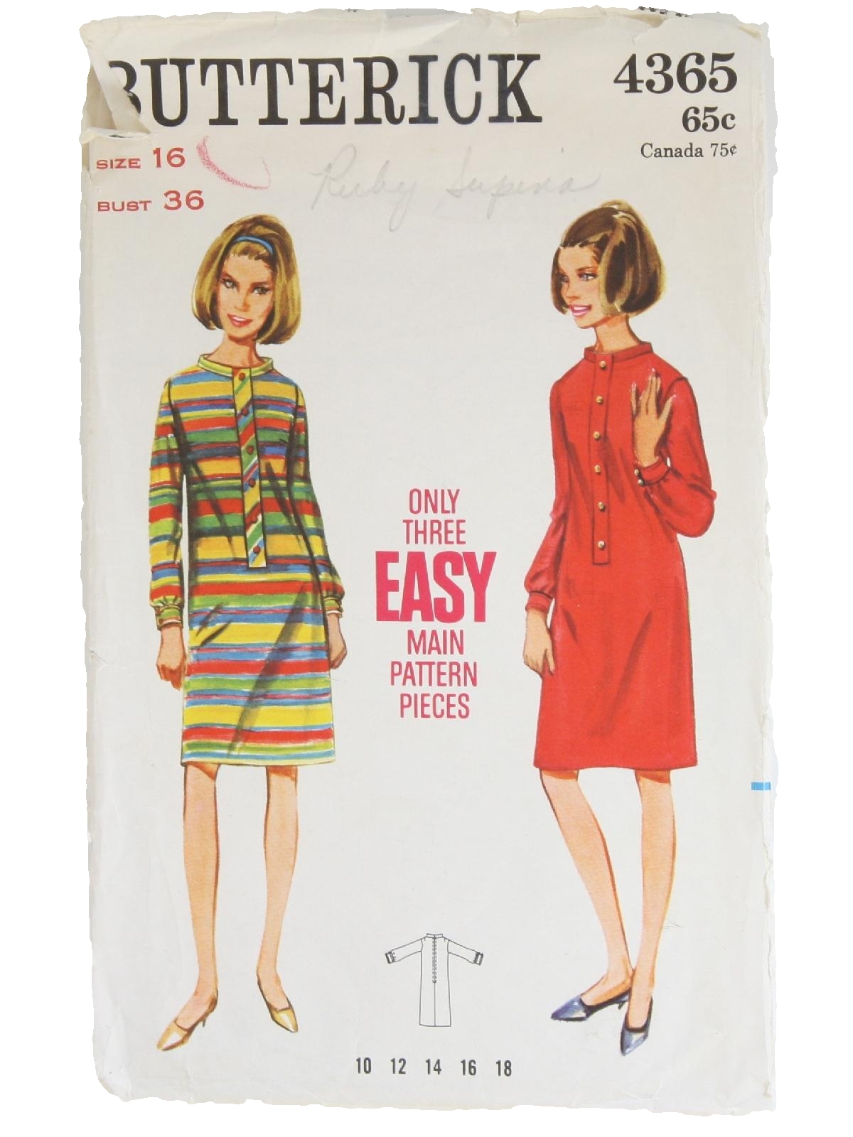Retro 1960s Sewing Pattern: 60s -Butterick Pattern No. 4365- Womens ...