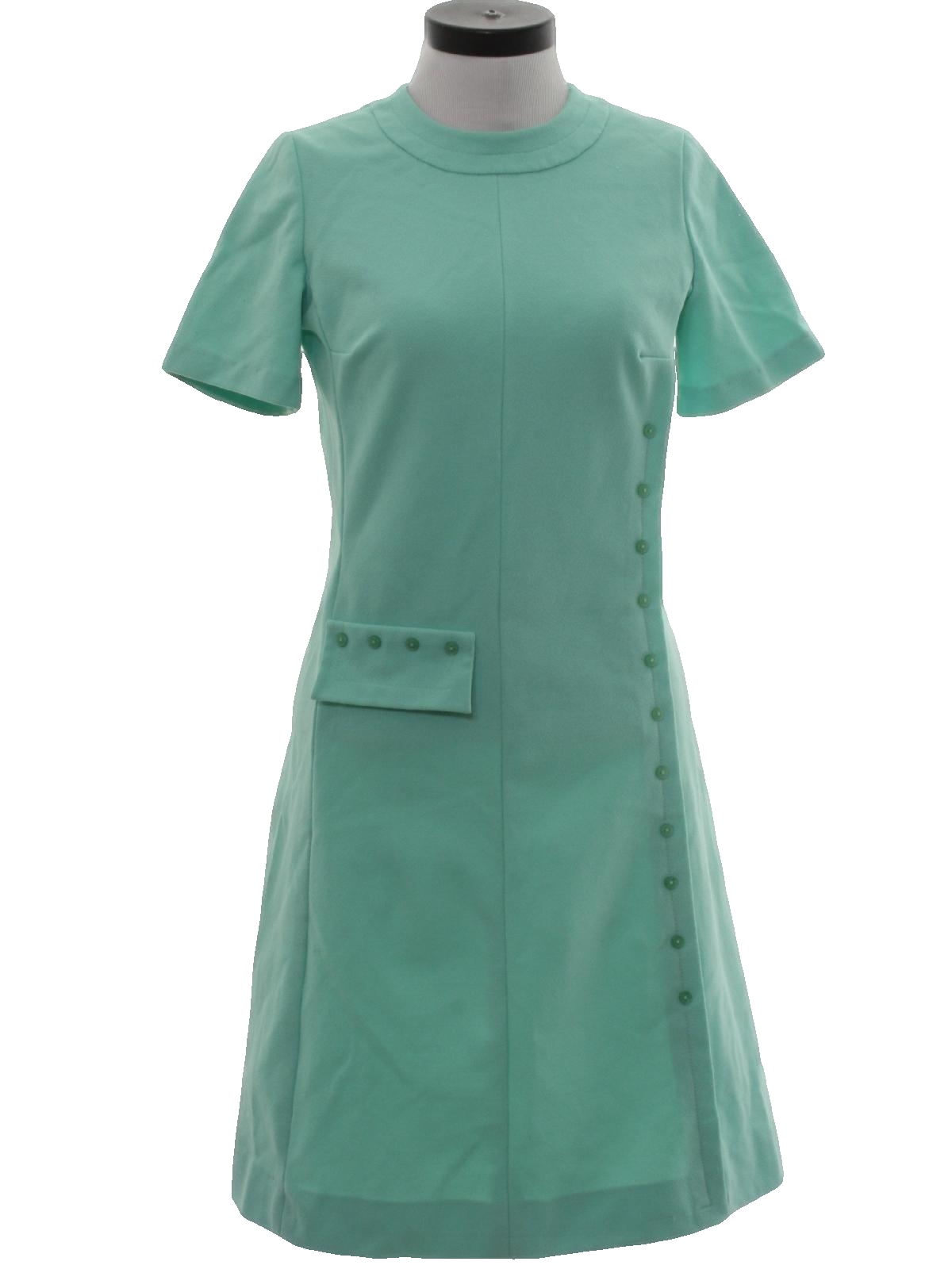 1970s Vintage Dress: 70s -Home Sewn- Womens aqua polyester knit, short ...