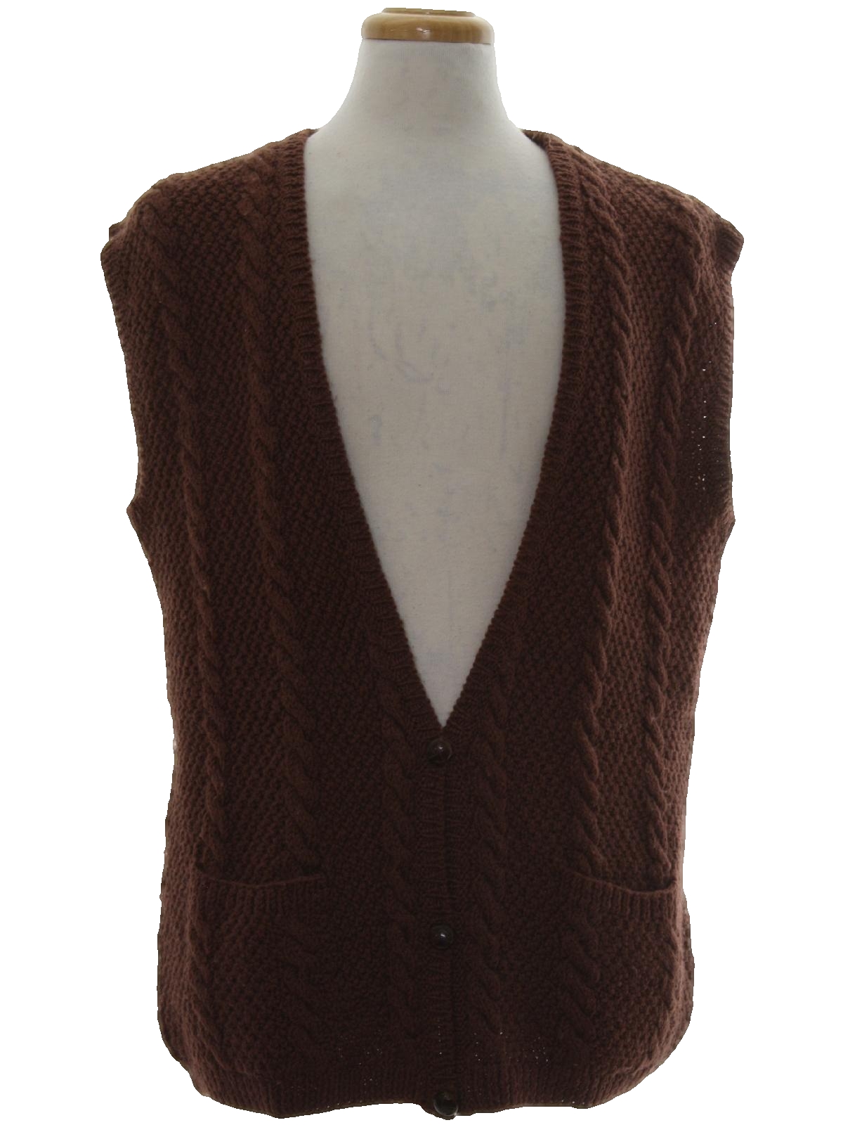 1960's Retro Sweater: Late 60s -Missing Label- Mens brown, cable knit ...