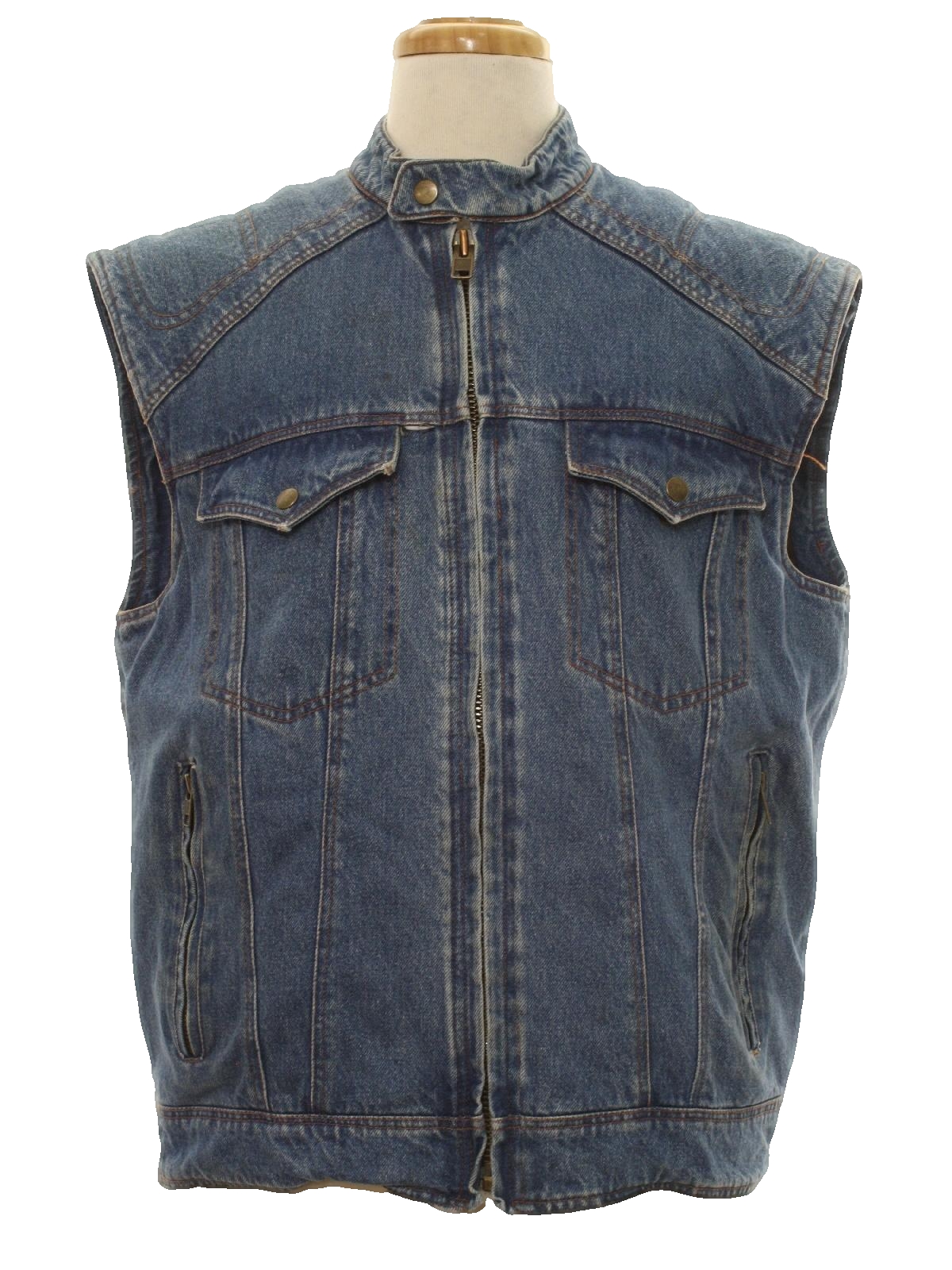 1980s Retro Vest 80s Revolution Gear Mens Faded Blue Cotton Denim