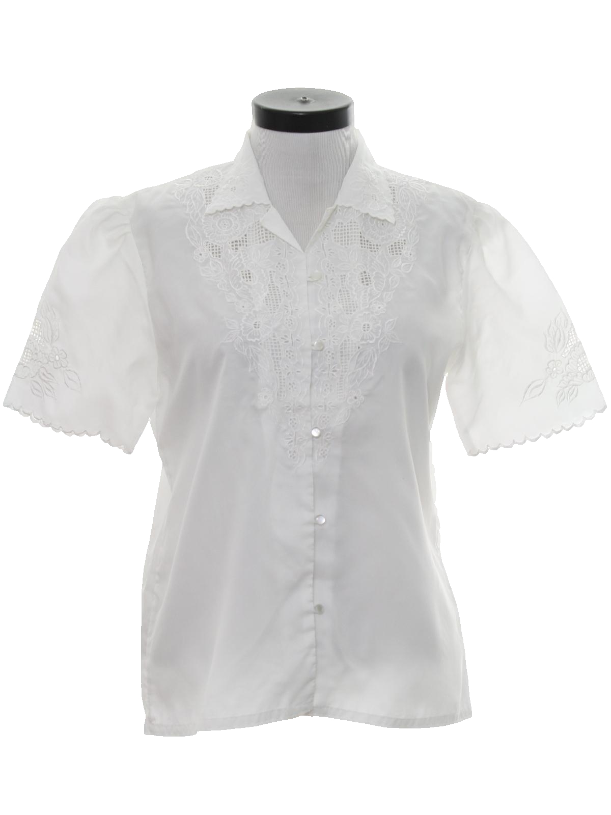 Retro 1980's Shirt: 80s -no label- Womens white silky polyester short ...