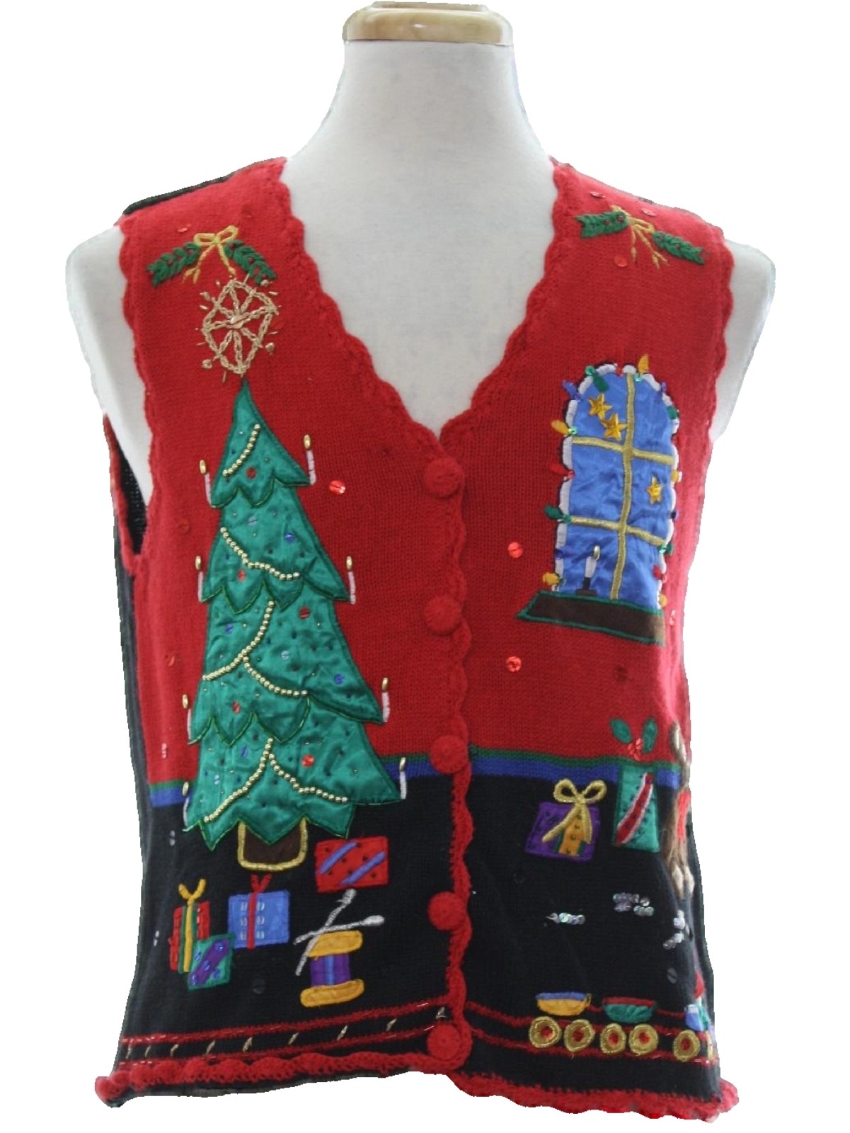 Womens Ugly Christmas Sweater Vest: -Nut Cracker- Womens red and black ...