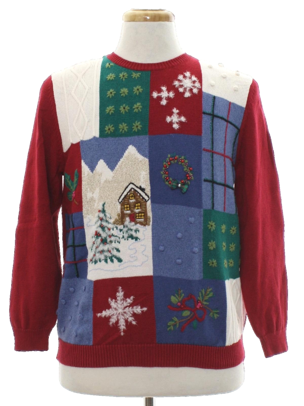 Country Kitsch Ugly Christmas Sweater: -Alfred Dunner- Unisex cranberry ...