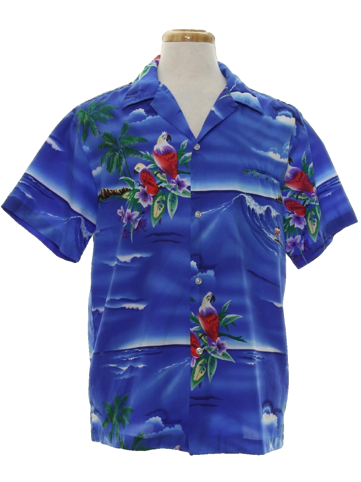 1980's Retro Hawaiian Shirt: 80s -Casual Wear Hawaii- Mens lake blue ...