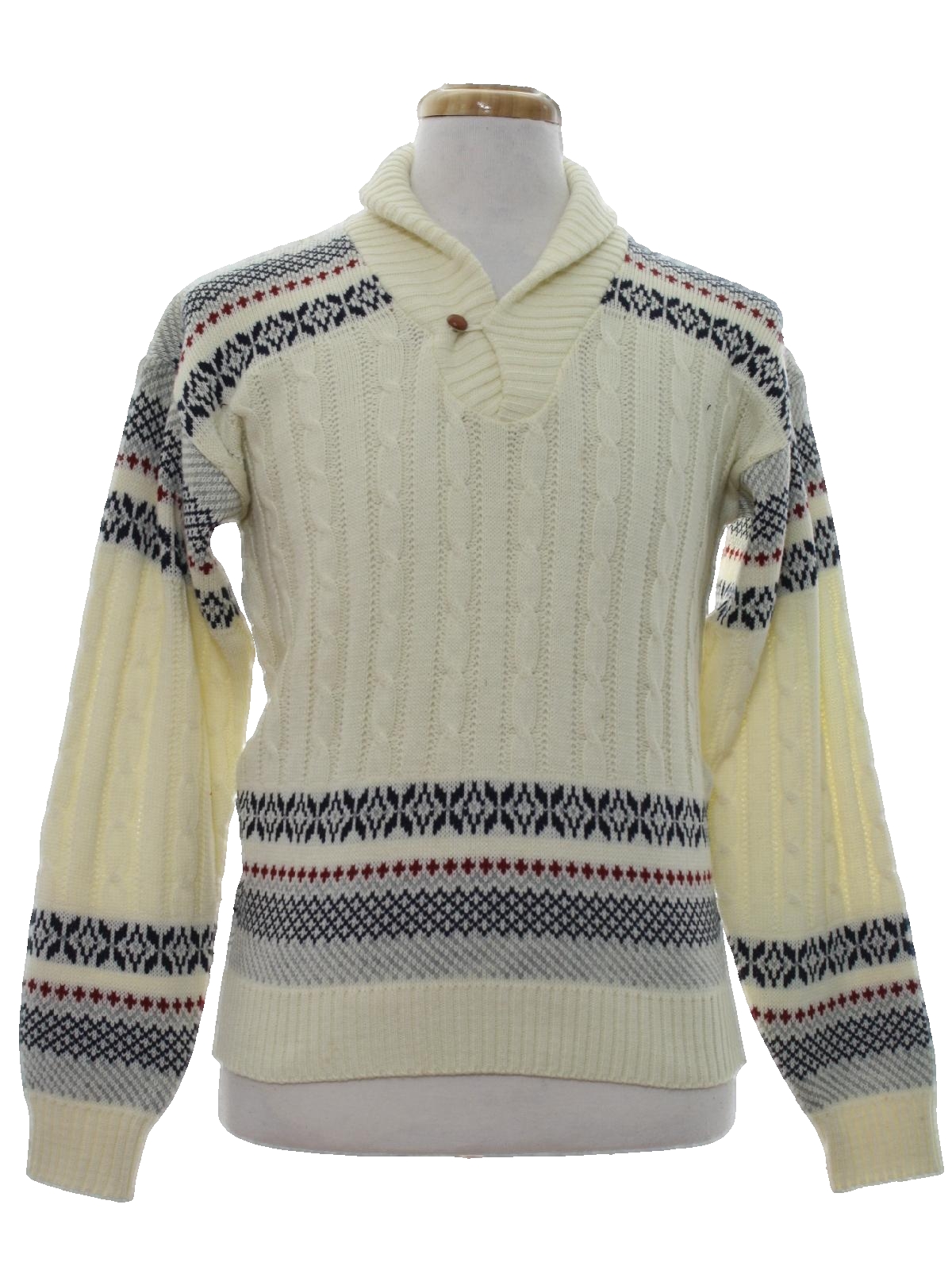 70s Sweater (JCPenney): 80s -JCPenney- Mens creamy ivory acrylic knit sweater with slight veed 