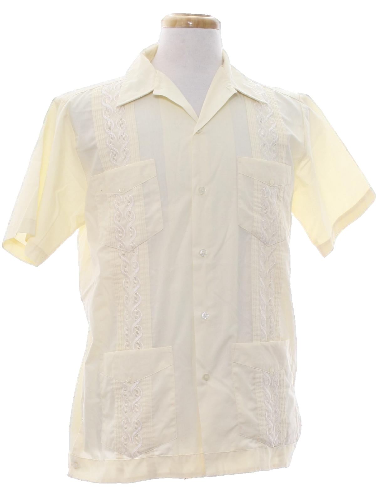 1980's Retro Guayabera Shirt: 80s -Sun II- Mens soft yellow cotton and ...