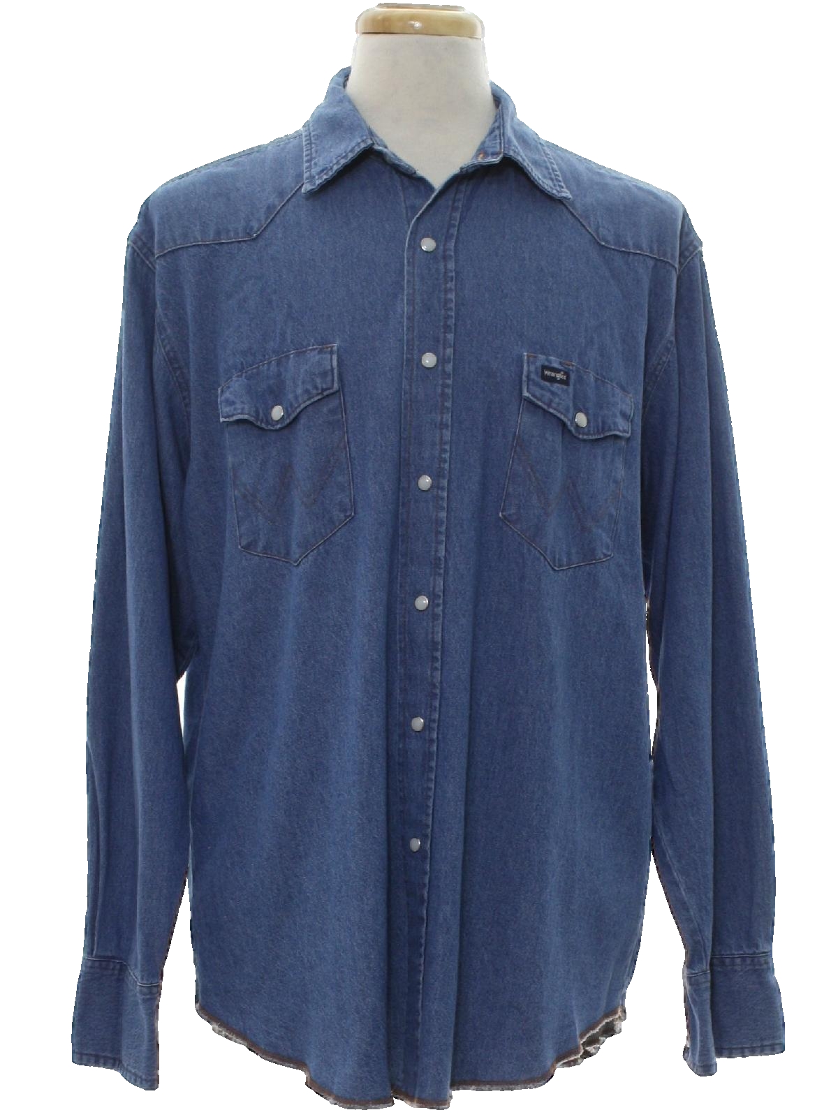 1980's Western Shirt (Wrangler): 80s -Wrangler- Mens faded blue cotton ...