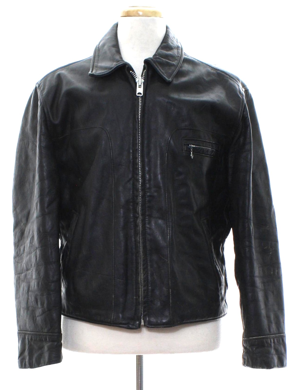70's Vintage Leather Jacket: 70s -Montgomery Ward- Mens black ...