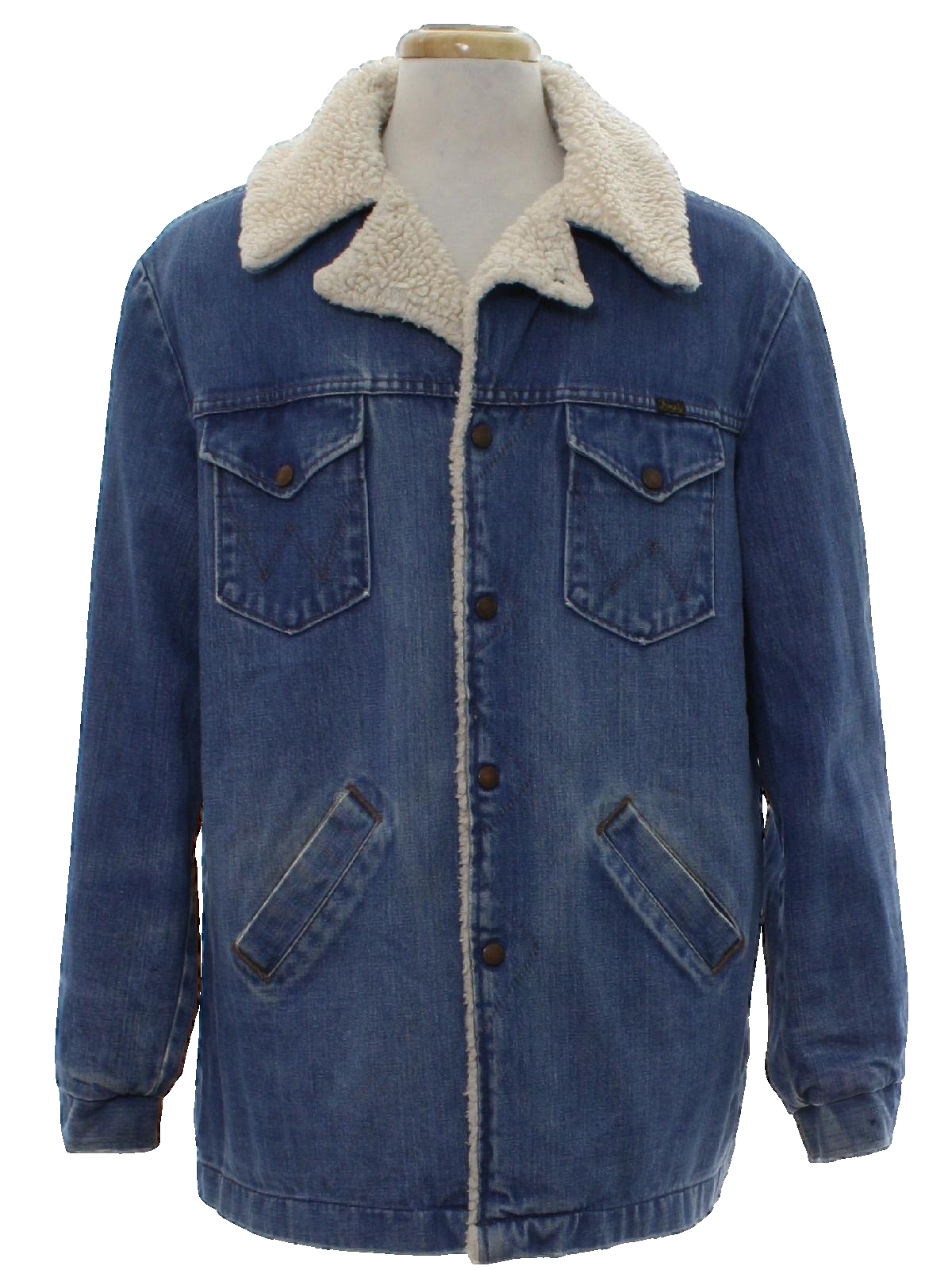 Retro Seventies Jacket: 70s -Wrangler Wrange Coat- Mens faded blue