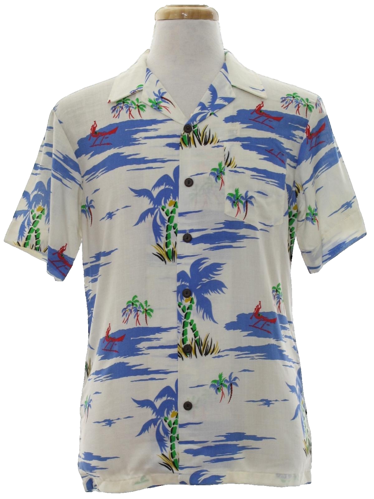 1980's Retro Hawaiian Shirt: 80s -Kennington- Mens off white background ...