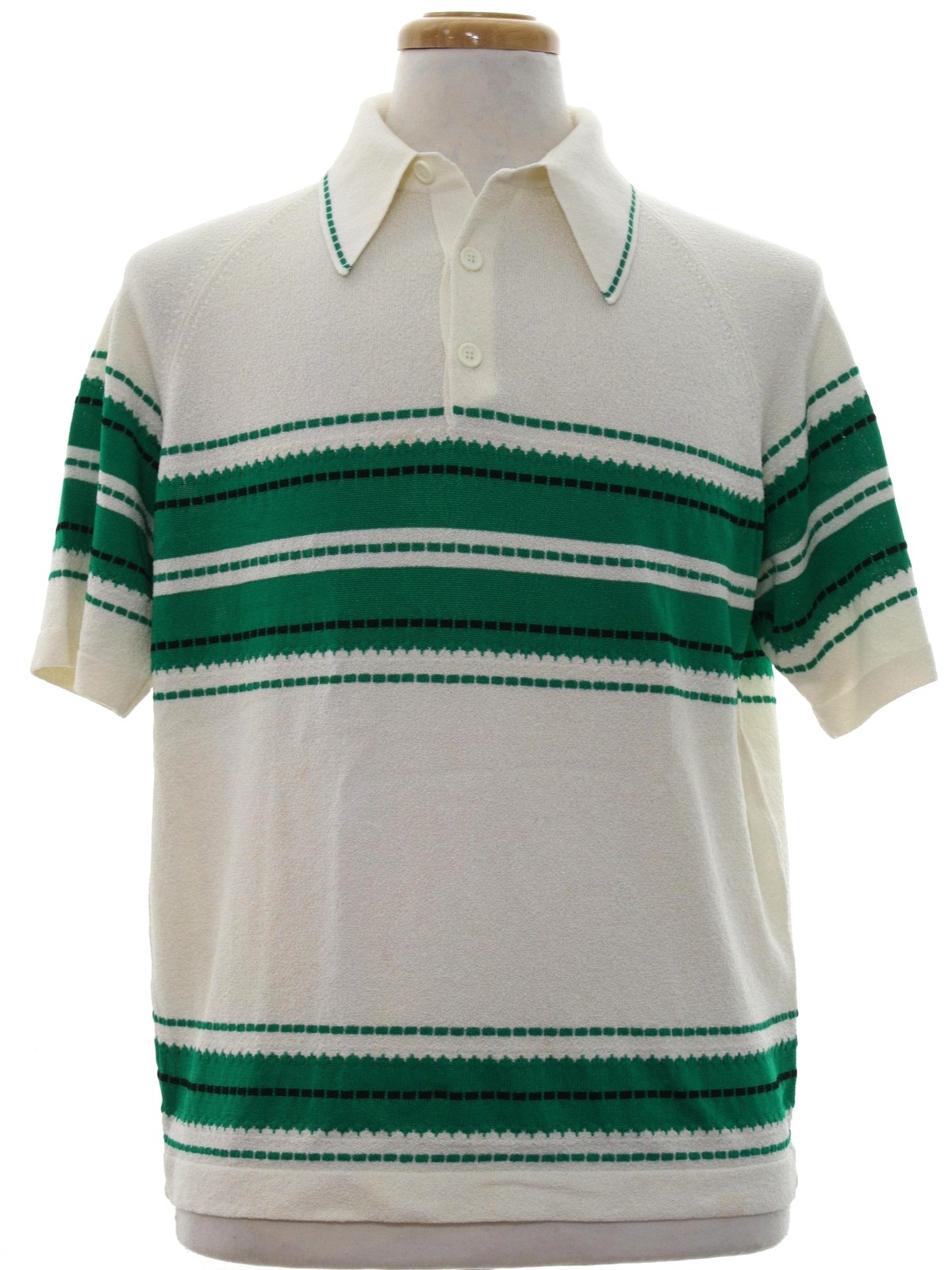 Vintage Donegal 1970s Knit Shirt: 70s -Donegal- Mens ivory, green and ...