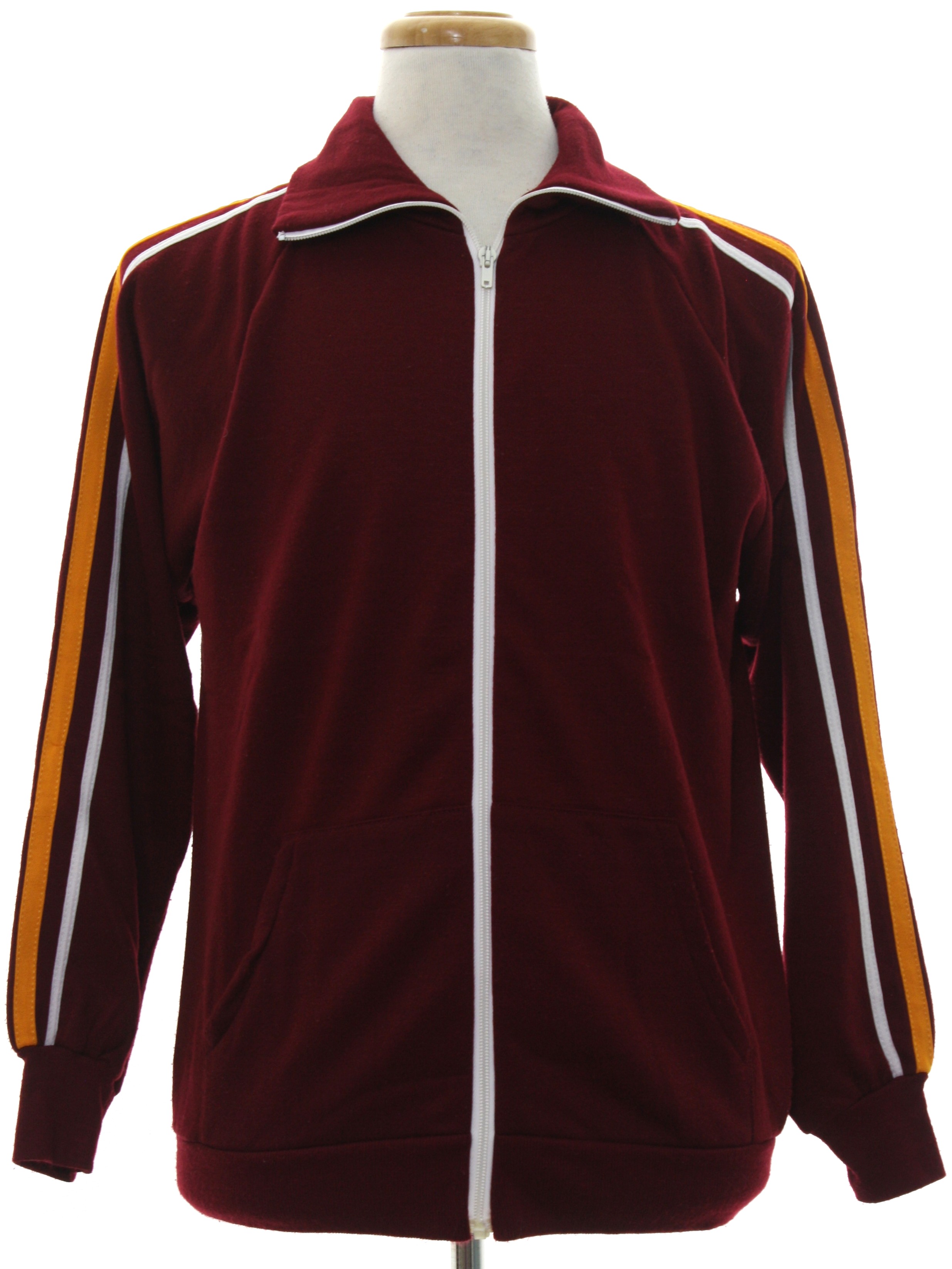 Retro 1980s Jacket 80s Activewear Mens Burgundy Gold And White   312653 