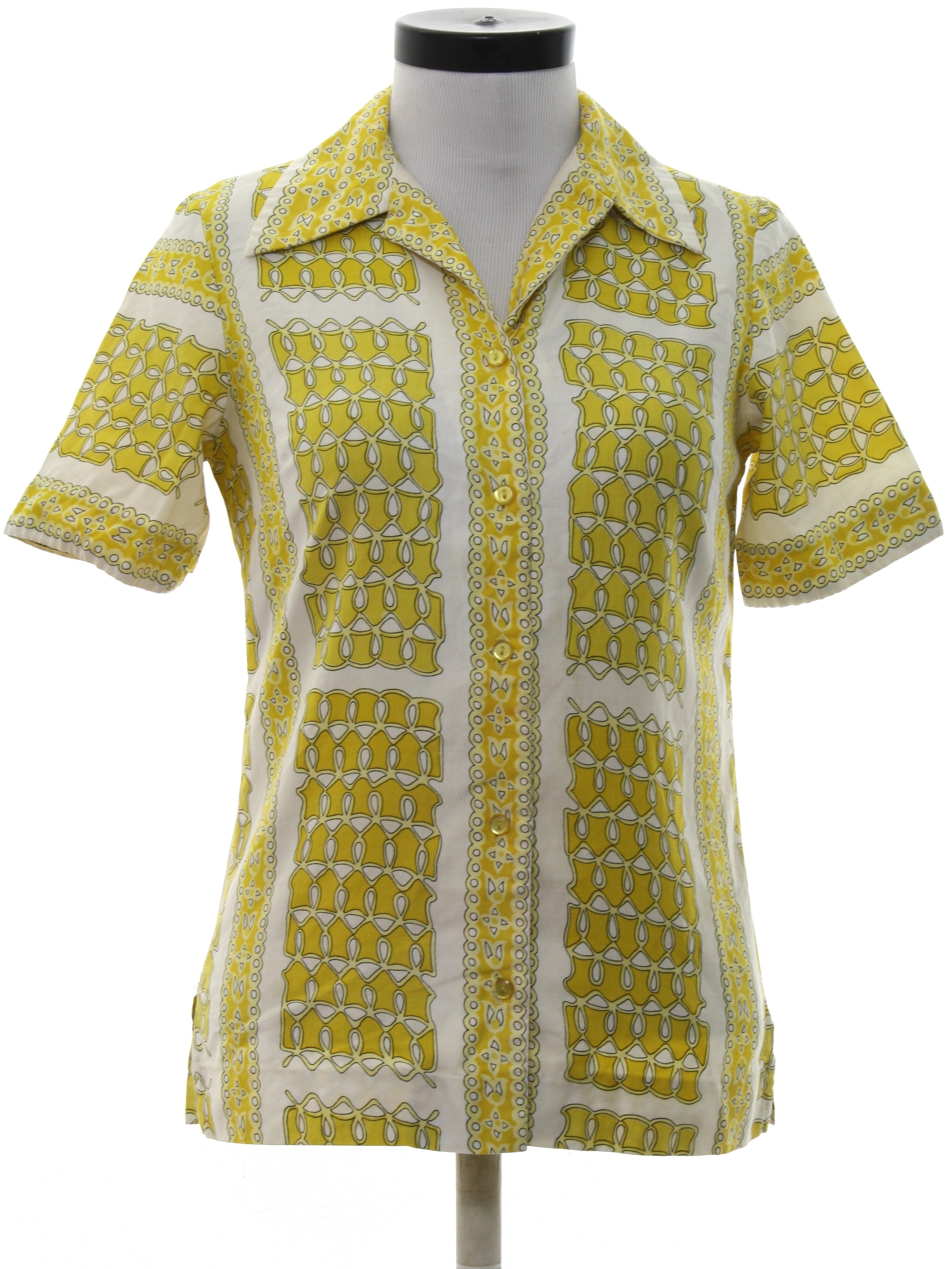 Seventies Vintage Shirt: 70s -Alex Colman- Womens white with yellow ...