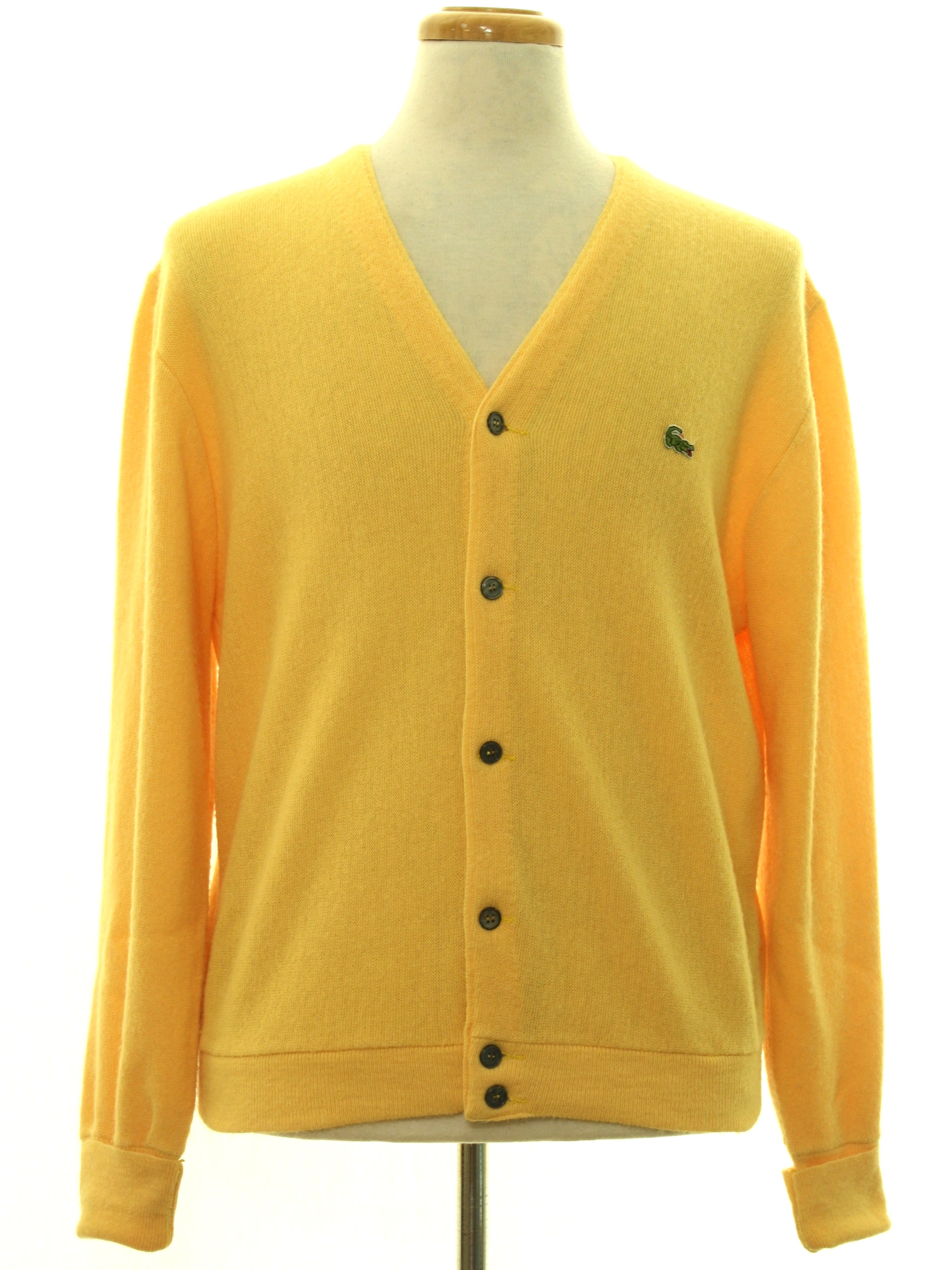 1970's Retro Caridgan Sweater: 70s -Izod- Mens canary yellow background ...