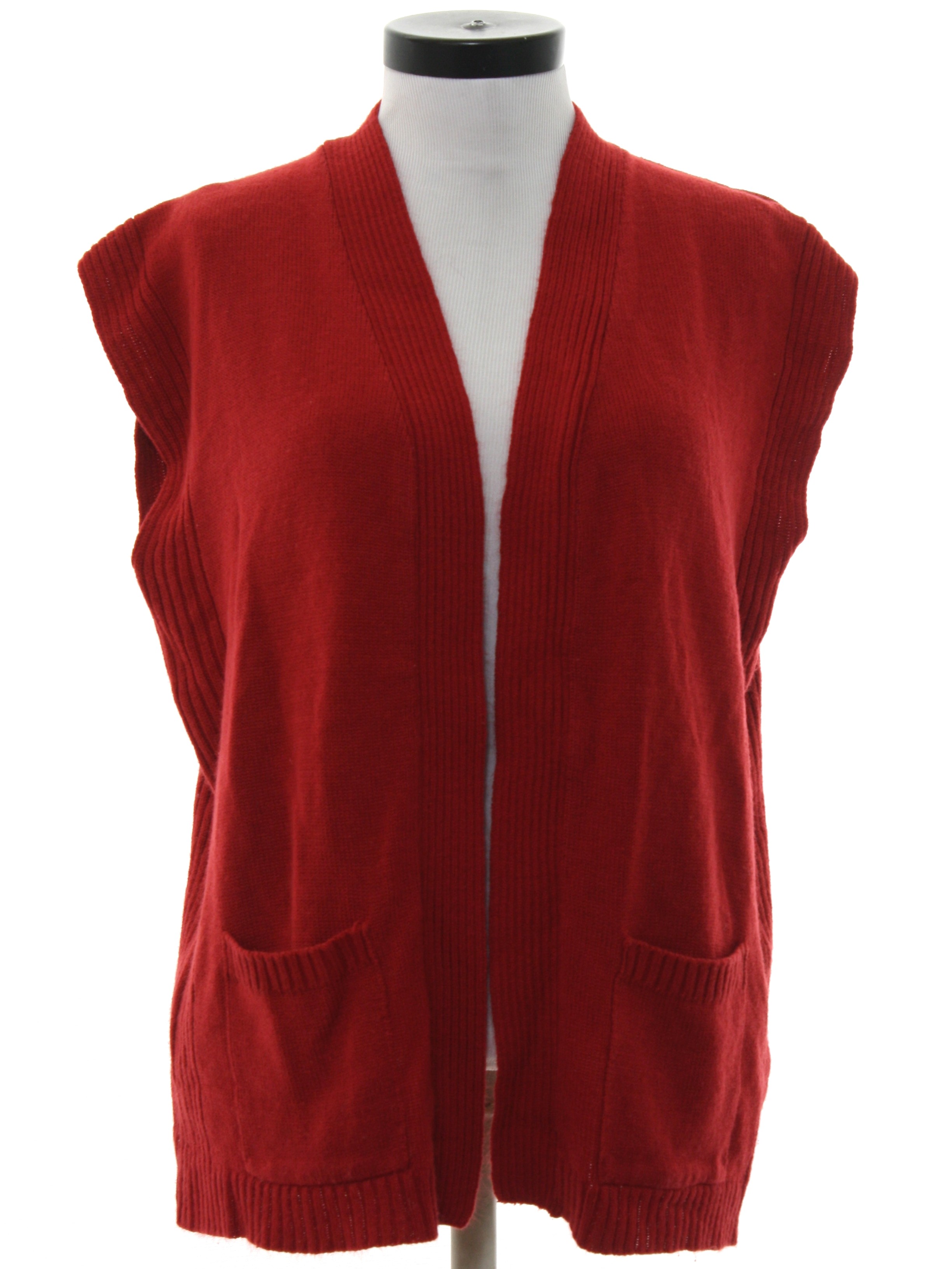 1980's Retro Sweater: 80s -Knitivia II- Womens red background acrylic ...