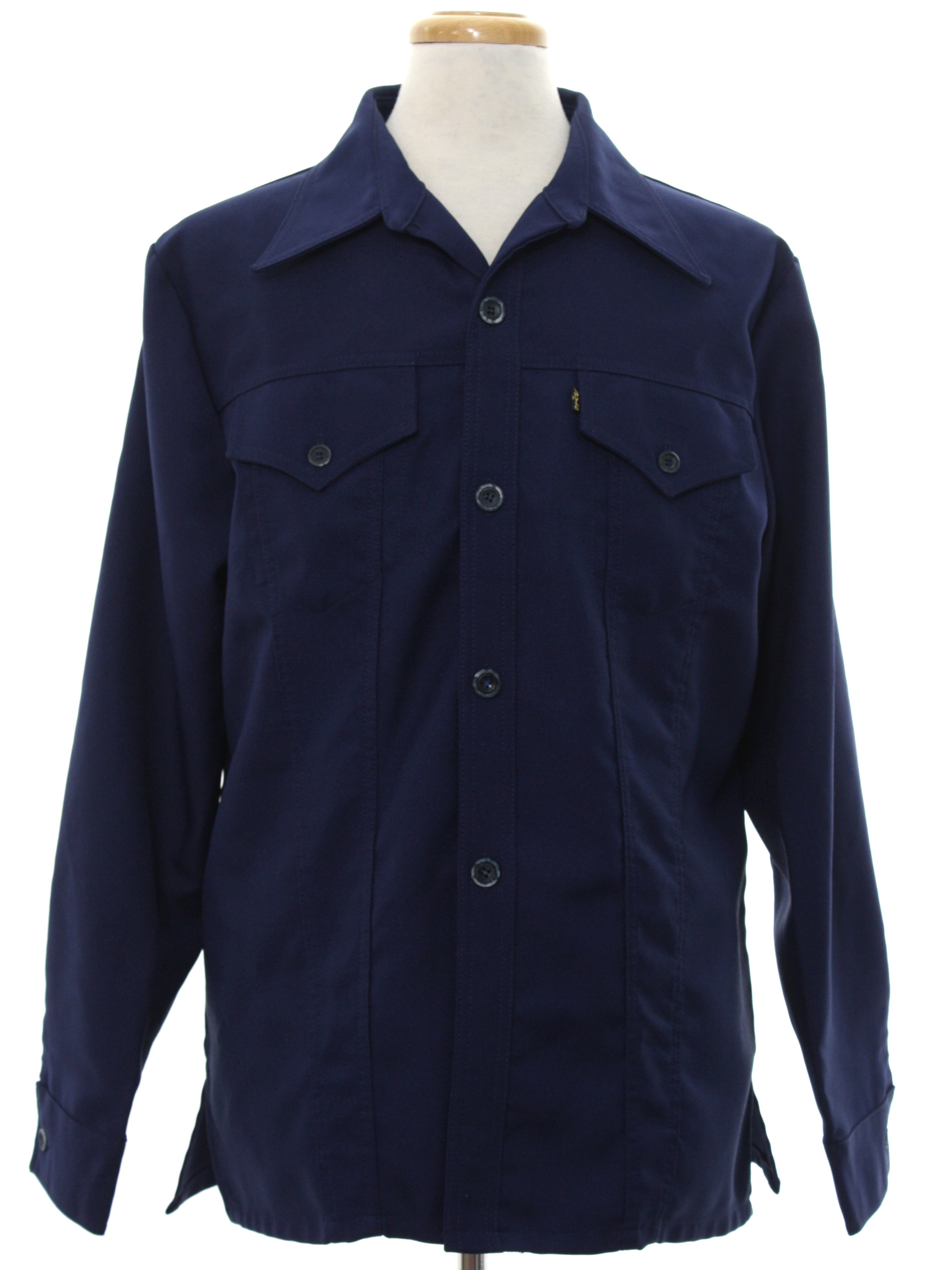 1970's Jacket (Levis): 70s -Levis- Mens navy blue background polyester ...