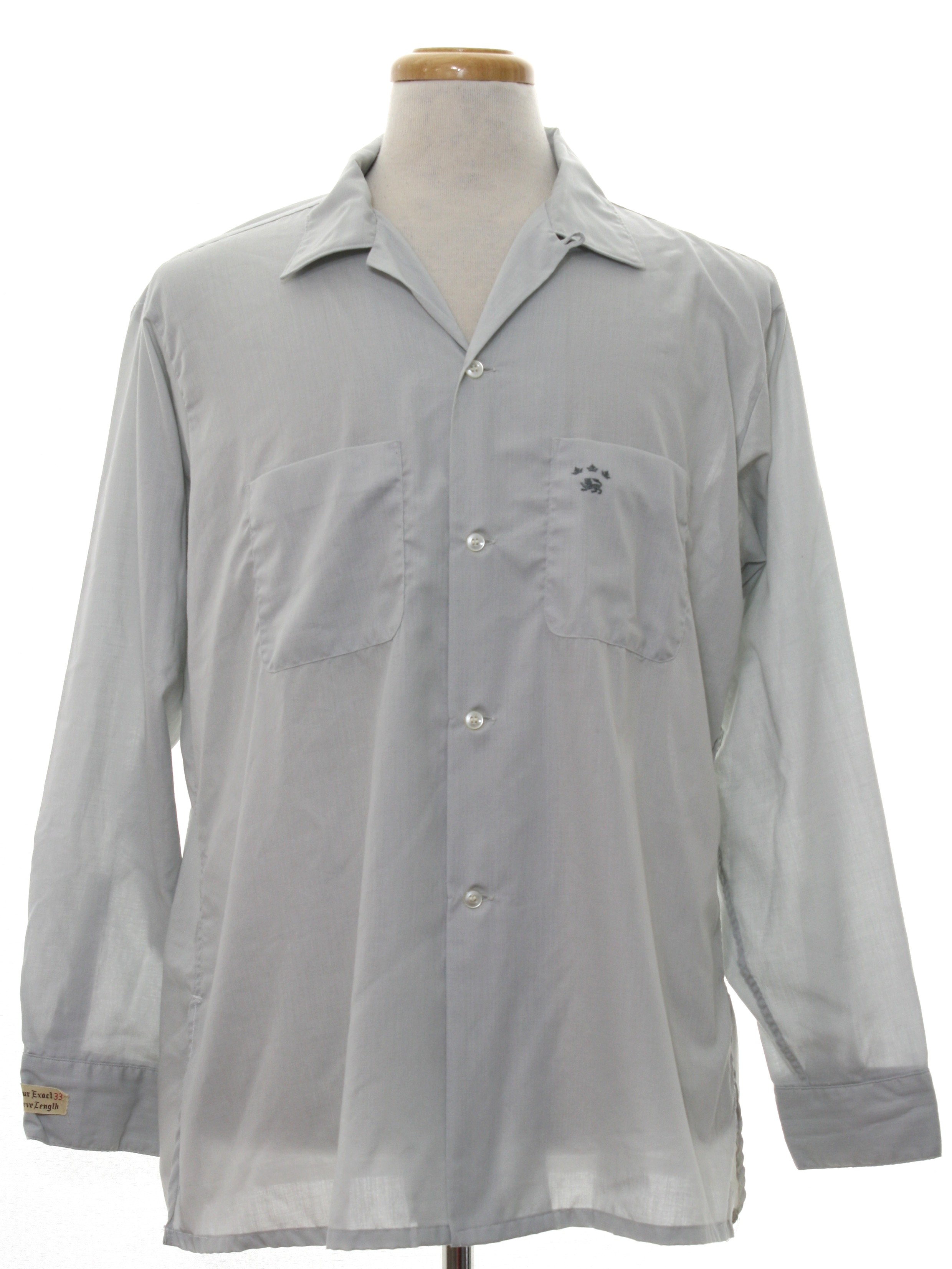 Vintage 60s Shirt: 60s -Arrow- Mens pale aqua-grey polyester cotton ...