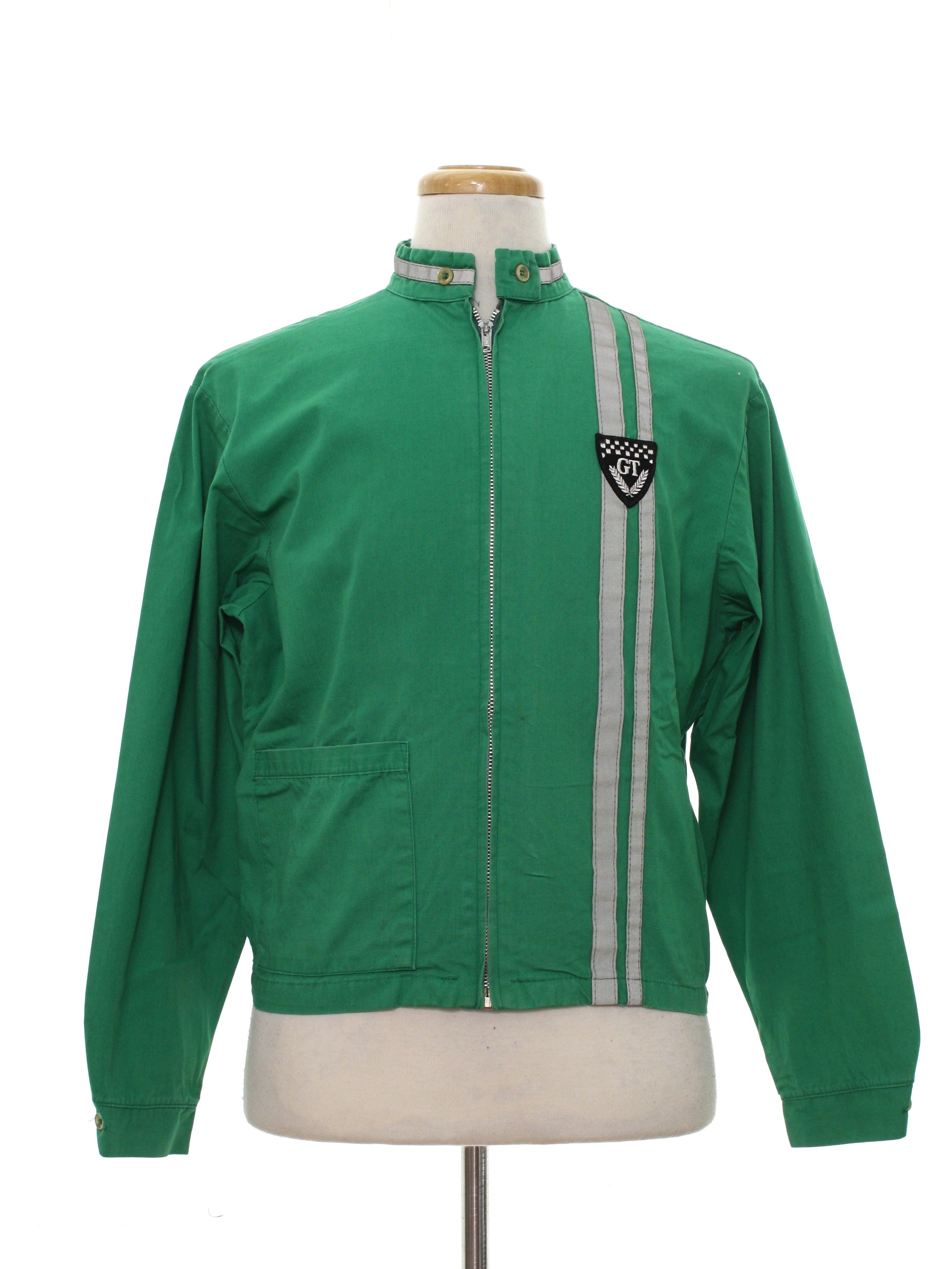 1970's Retro Jacket: 70s -Bonner- Mens bright green background cotton ...