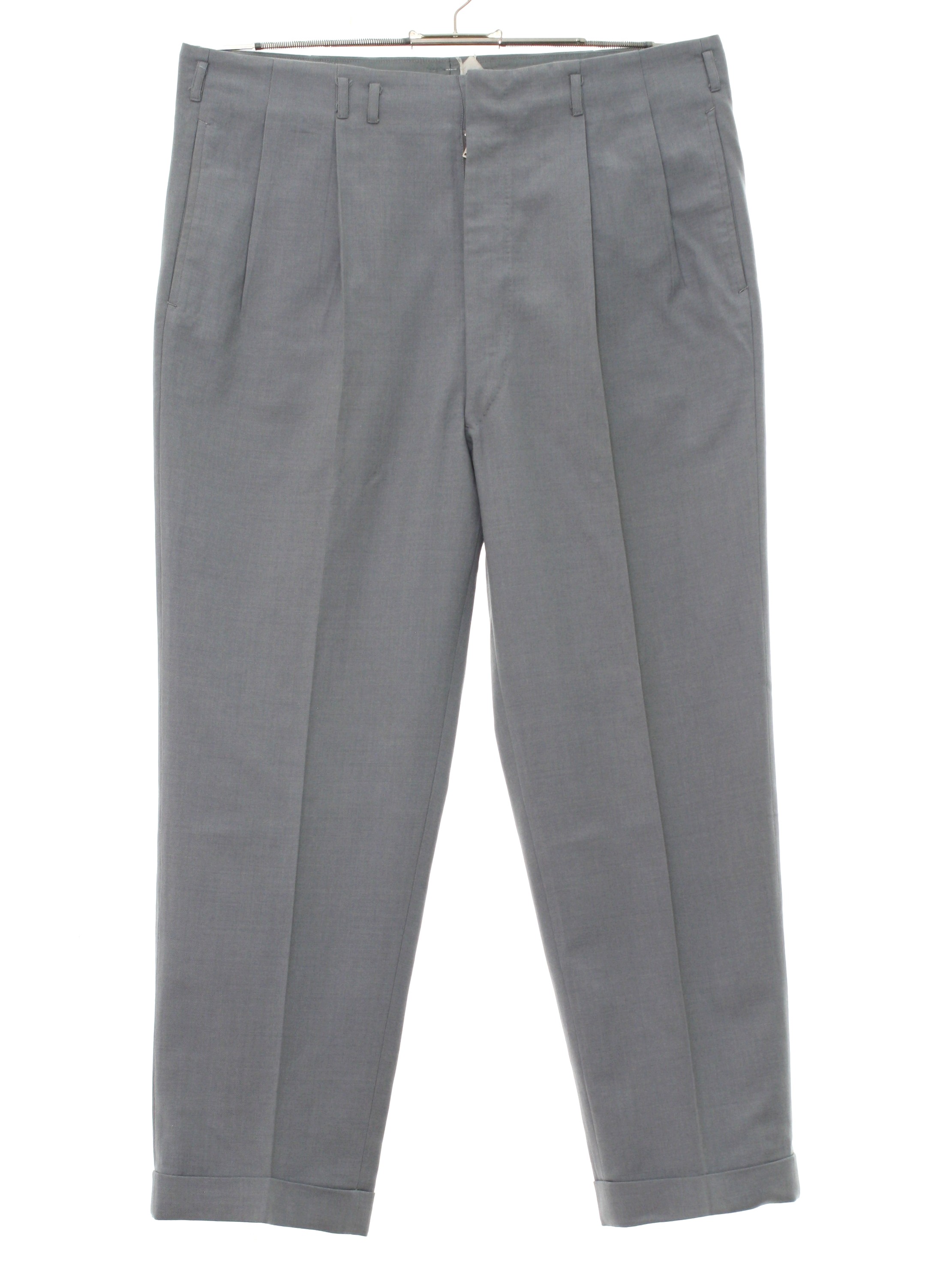 Retro 1950s Pants: 50s -Missing Label- Mens light blue grey wool blend ...
