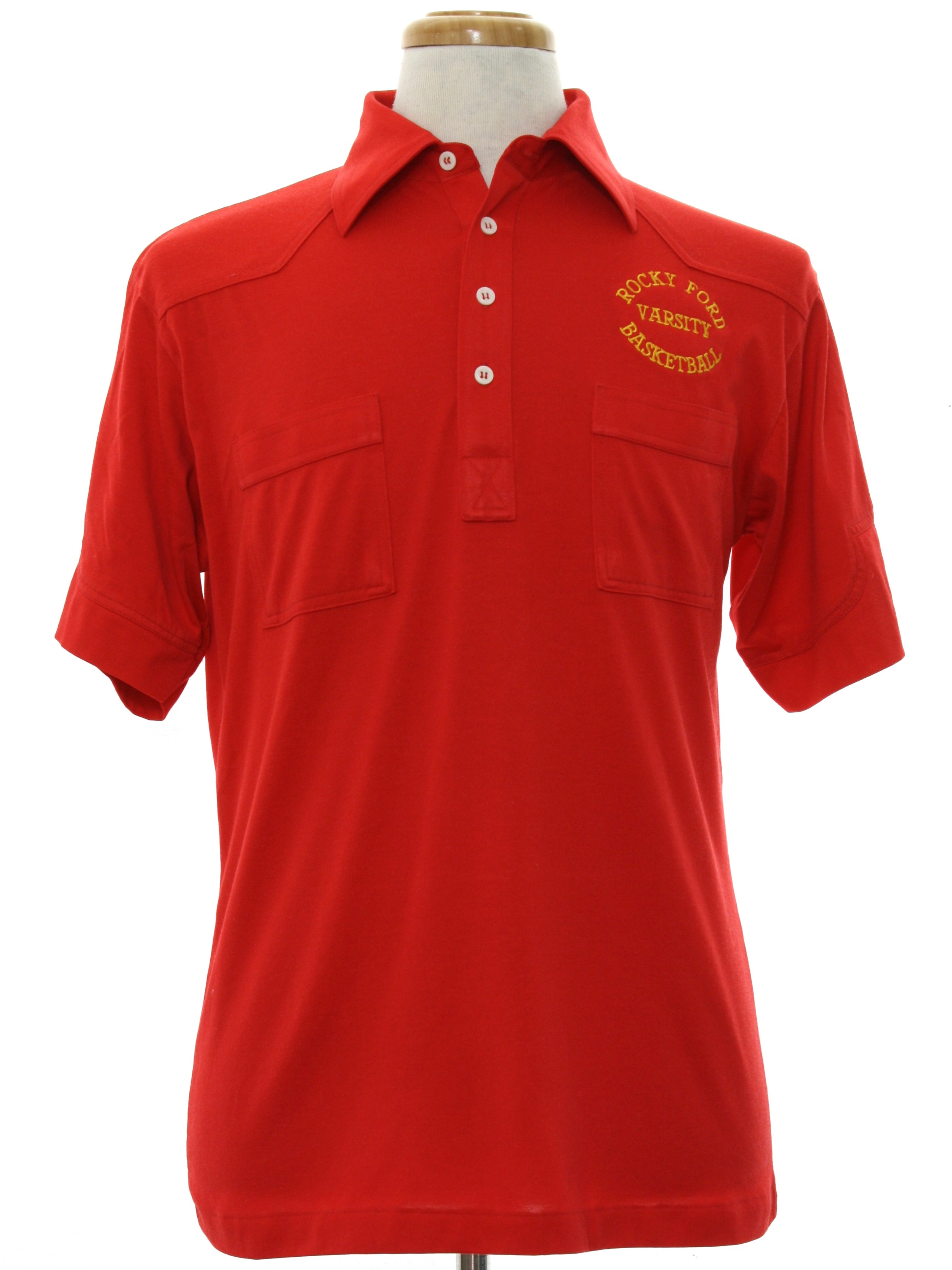 1980's Vintage Nologo Shirt: 80s -Nologo- Mens red background cotton polyester jersey short 