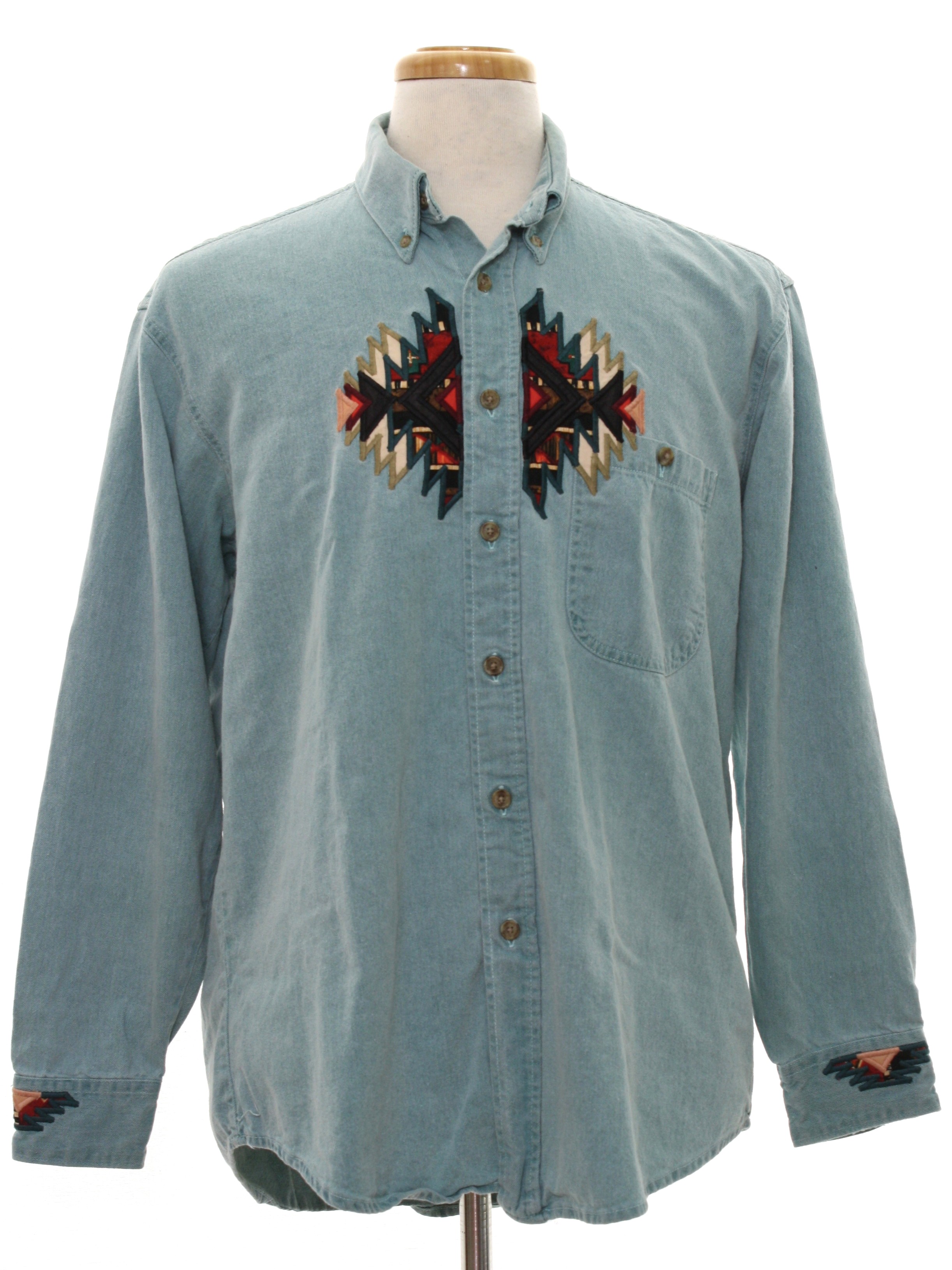 Vintage 80s Western Shirt: 80s -Three Rivers- Mens pale green ...