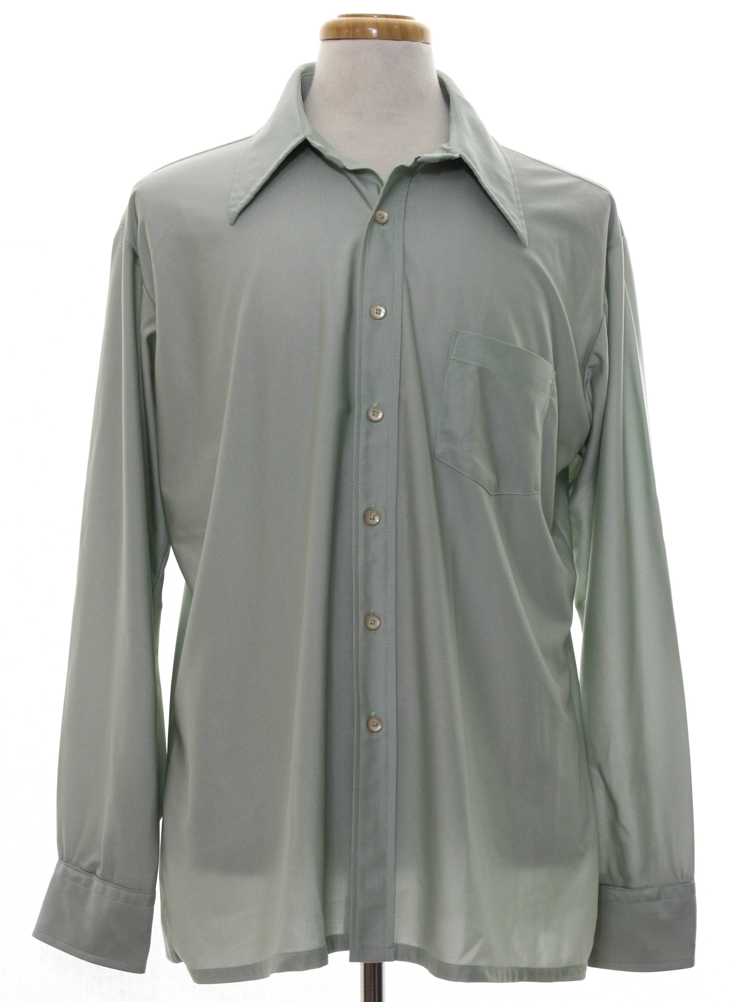 1970's Vintage Qiana Disco Shirt: 70s -Qiana- Mens dusty light celedon ...