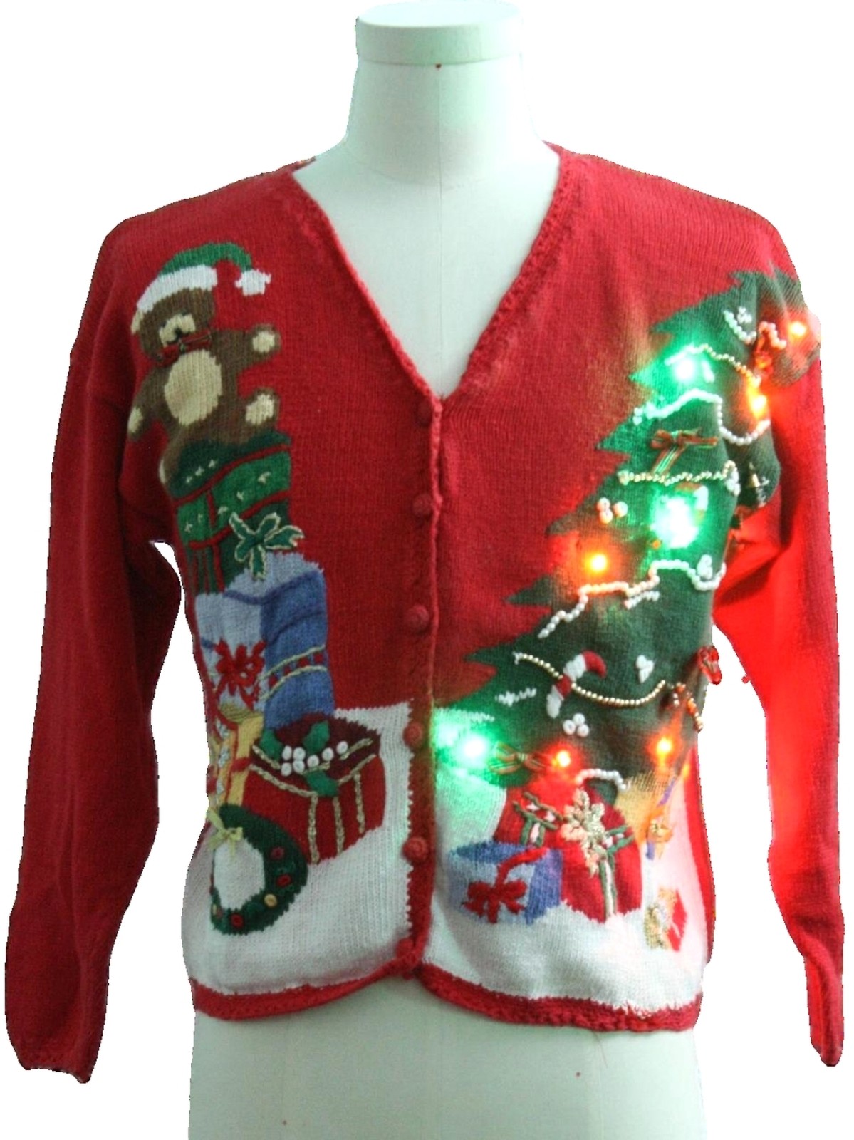 1990's Womens Vintage Multicolor Lightup Ugly Christmas Cardigan ...