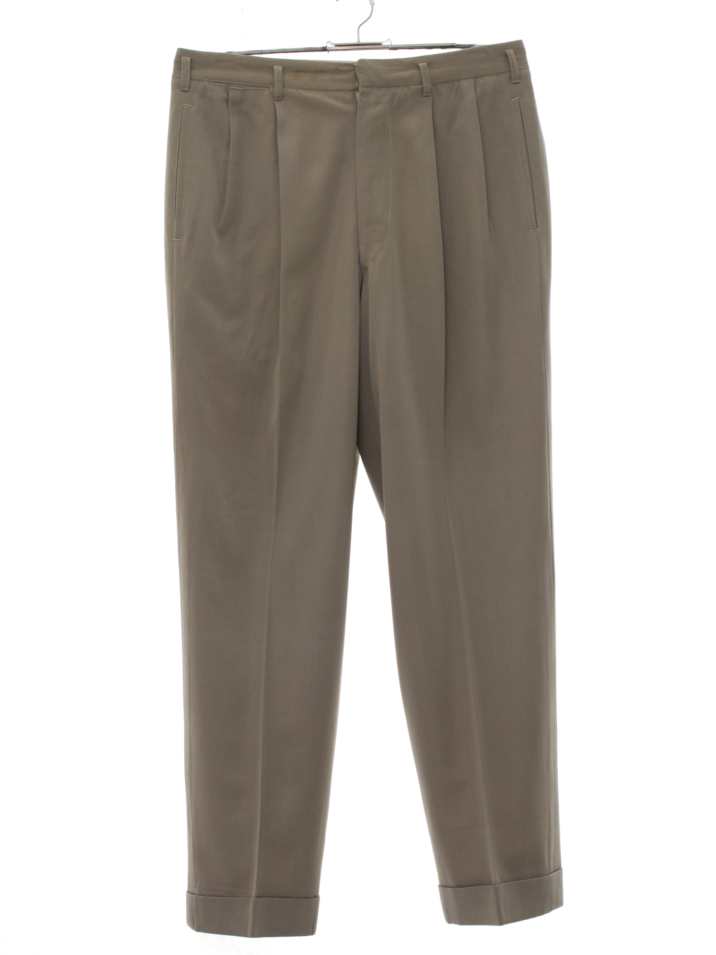 Retro 1940s Pants: Late 40s -Mohans- Mens tan drapey wool gabardine ...