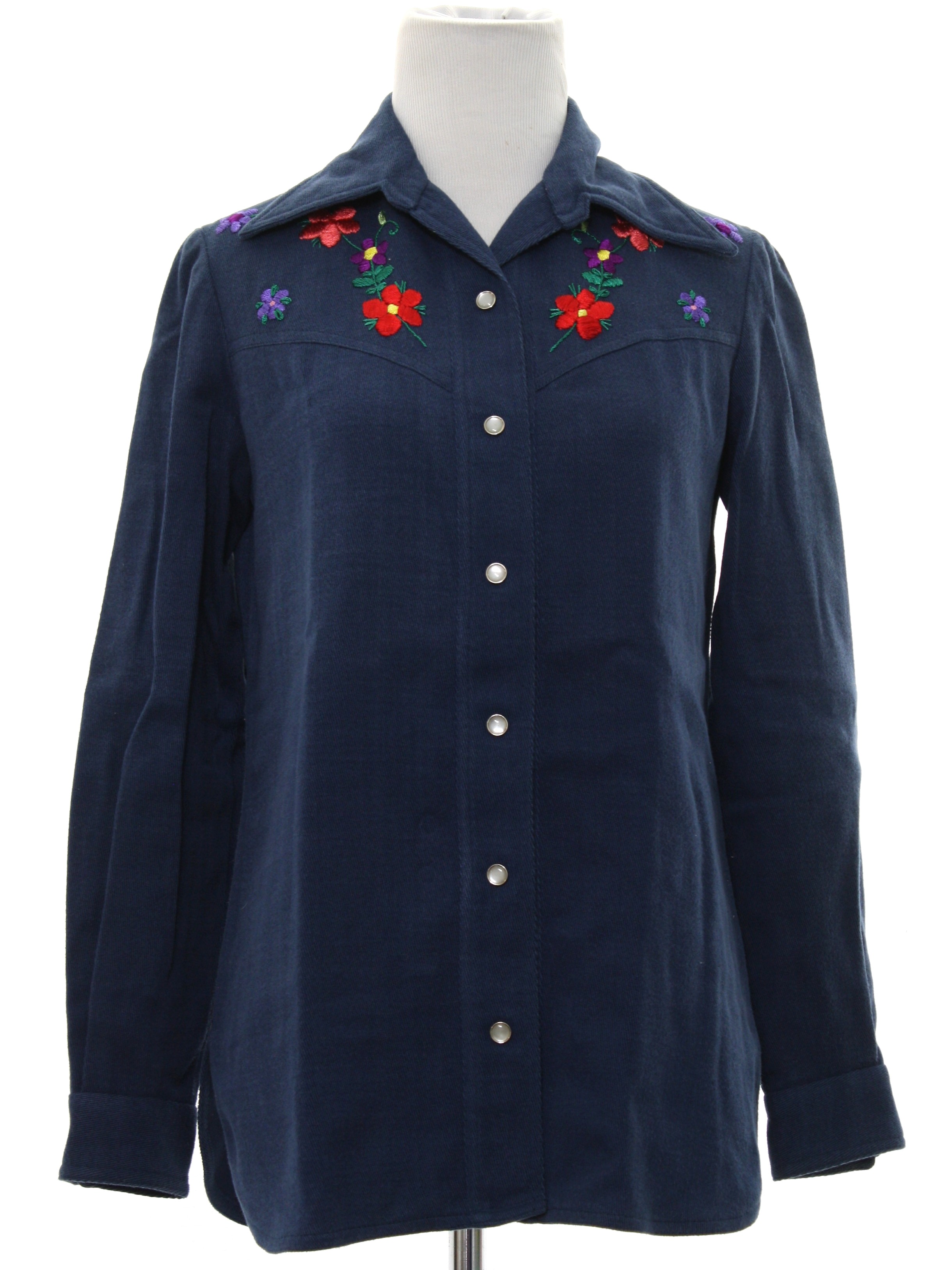 Seventies Vintage Western Shirt: 70s -Missing Label- Womens navy blue ...