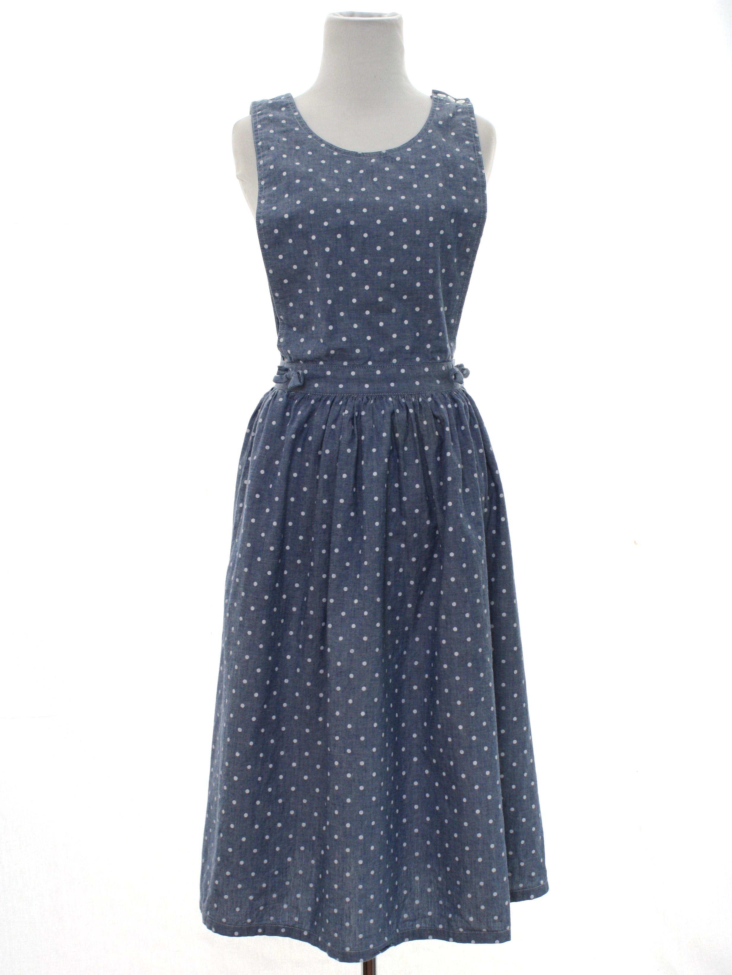 Retro 1980s Dress: 80s -Mizz Lizz- Womens dark chambray blue and white ...