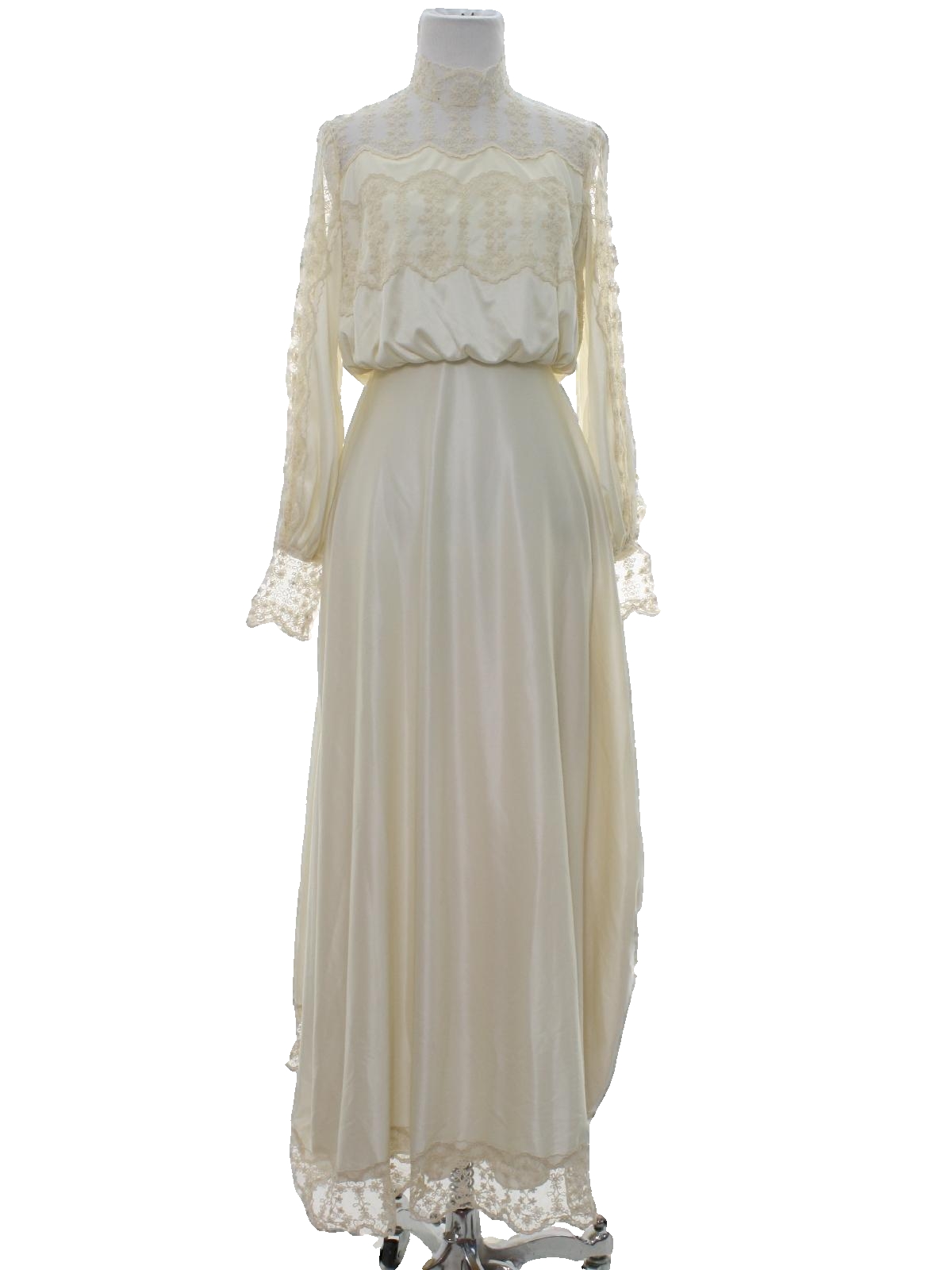 Vintage 70s Dress: 70s -Custom Made- Womens ivory slinky polyester ...