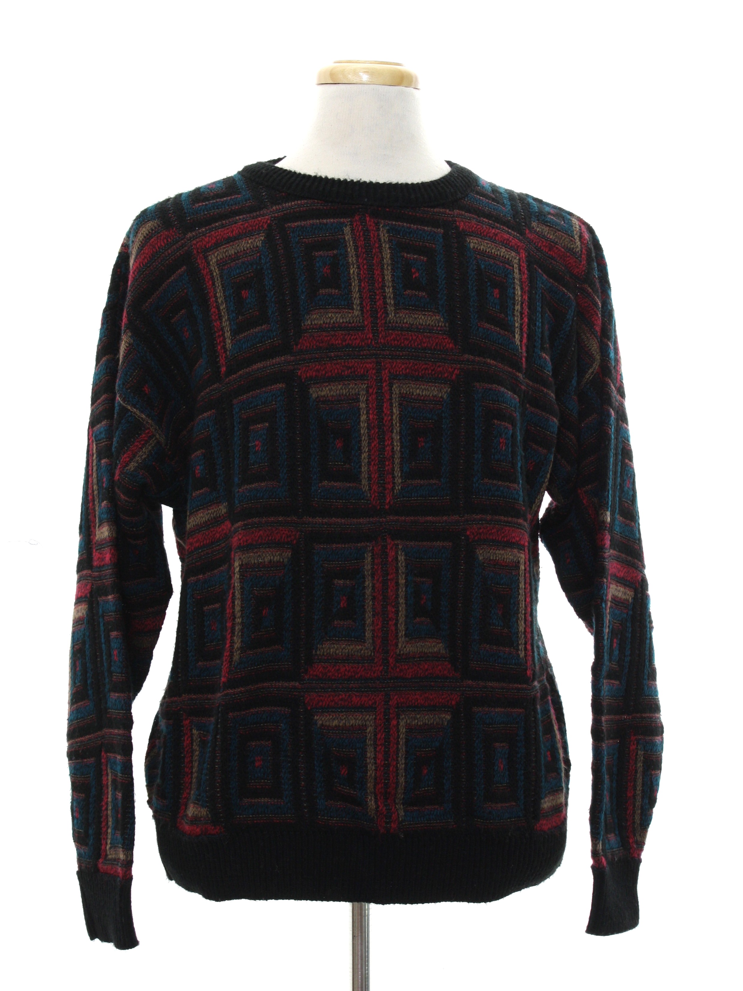 Retro 1980s Sweater: 80s -Jantzen- Mens black background acrylic ...