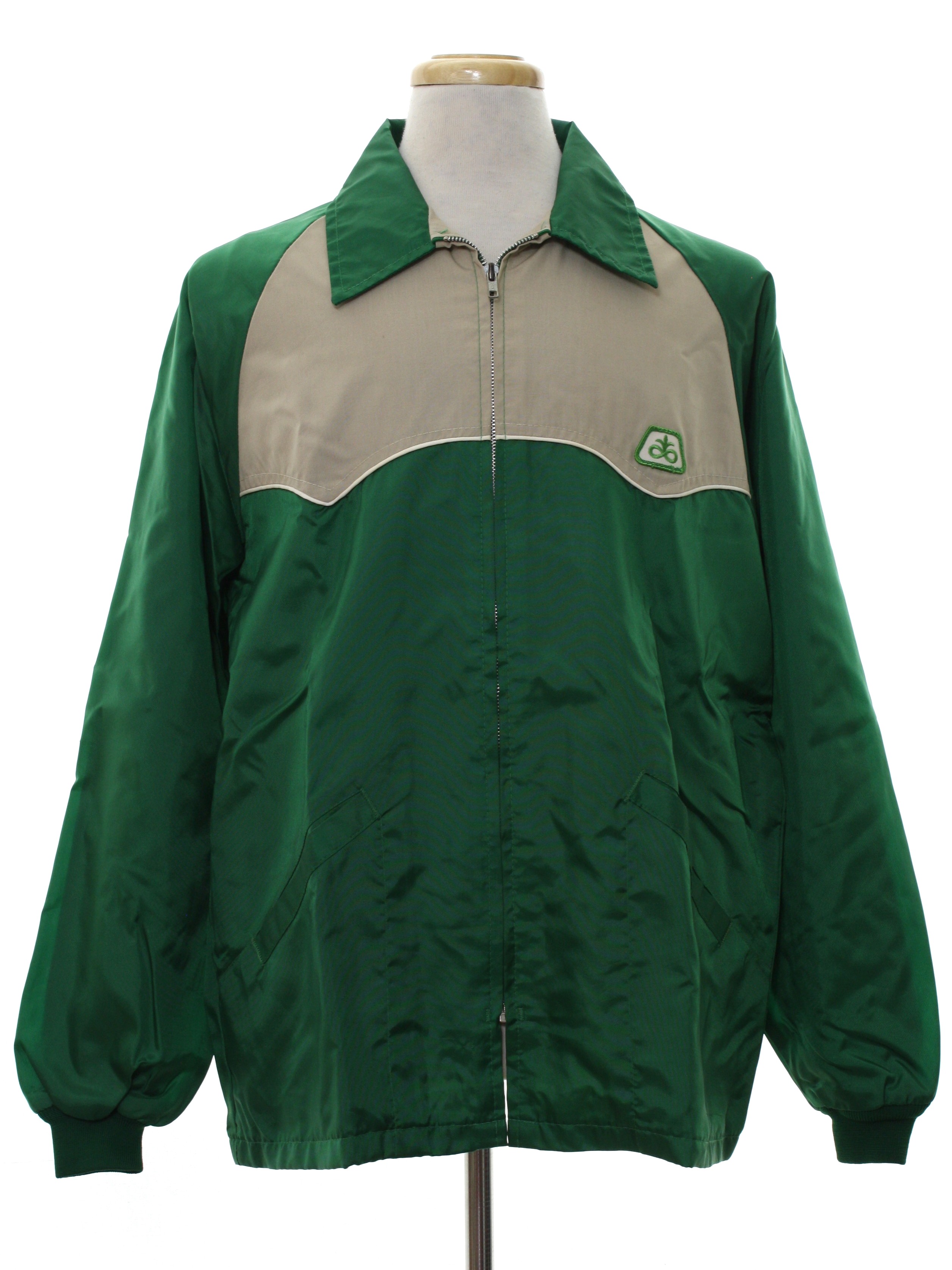 Retro 80's Jacket: 80s -Swingster- Mens green background nylon ribbed ...