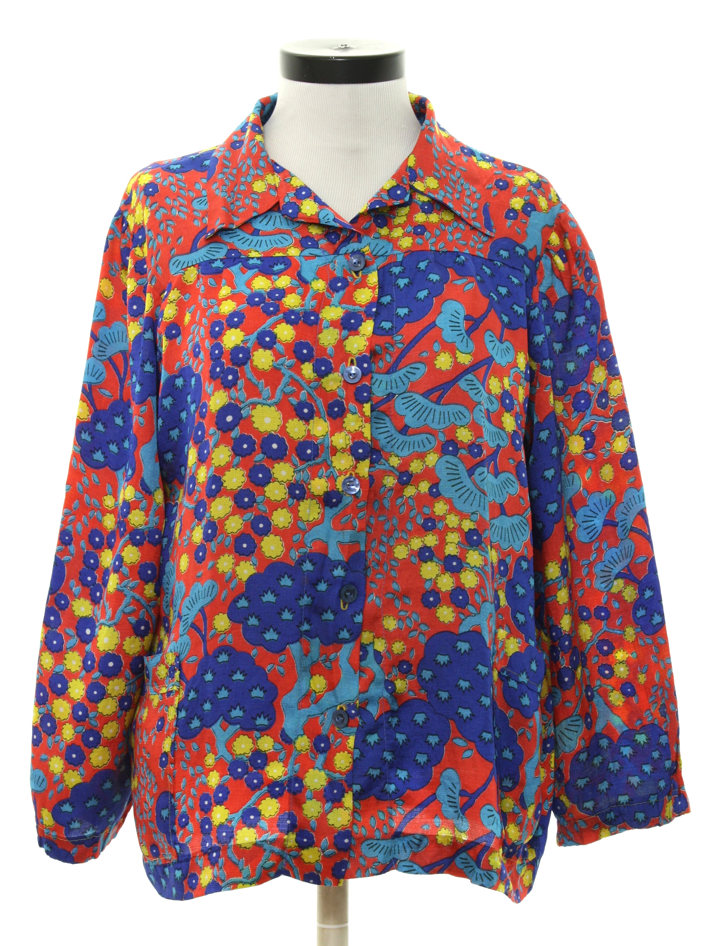 1970's Hippie Shirt (Home Sewn): 70s -Home Sewn- Womens sapphire blue ...