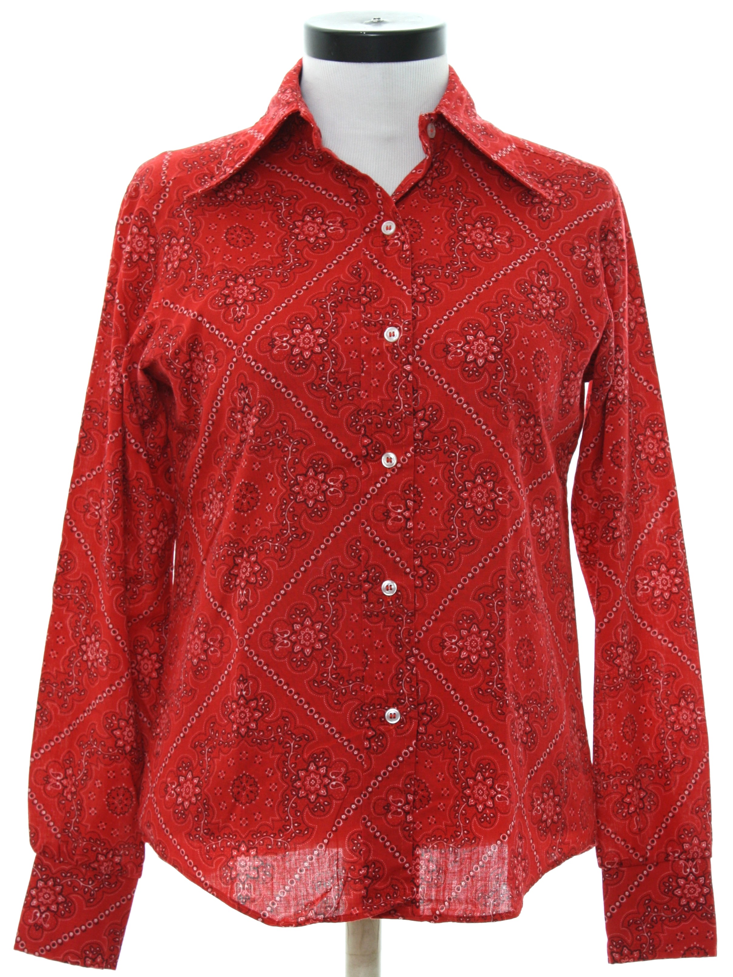 1970s Lady Arrow Hippie Shirt: 70s -Lady Arrow- Womens dark red ...