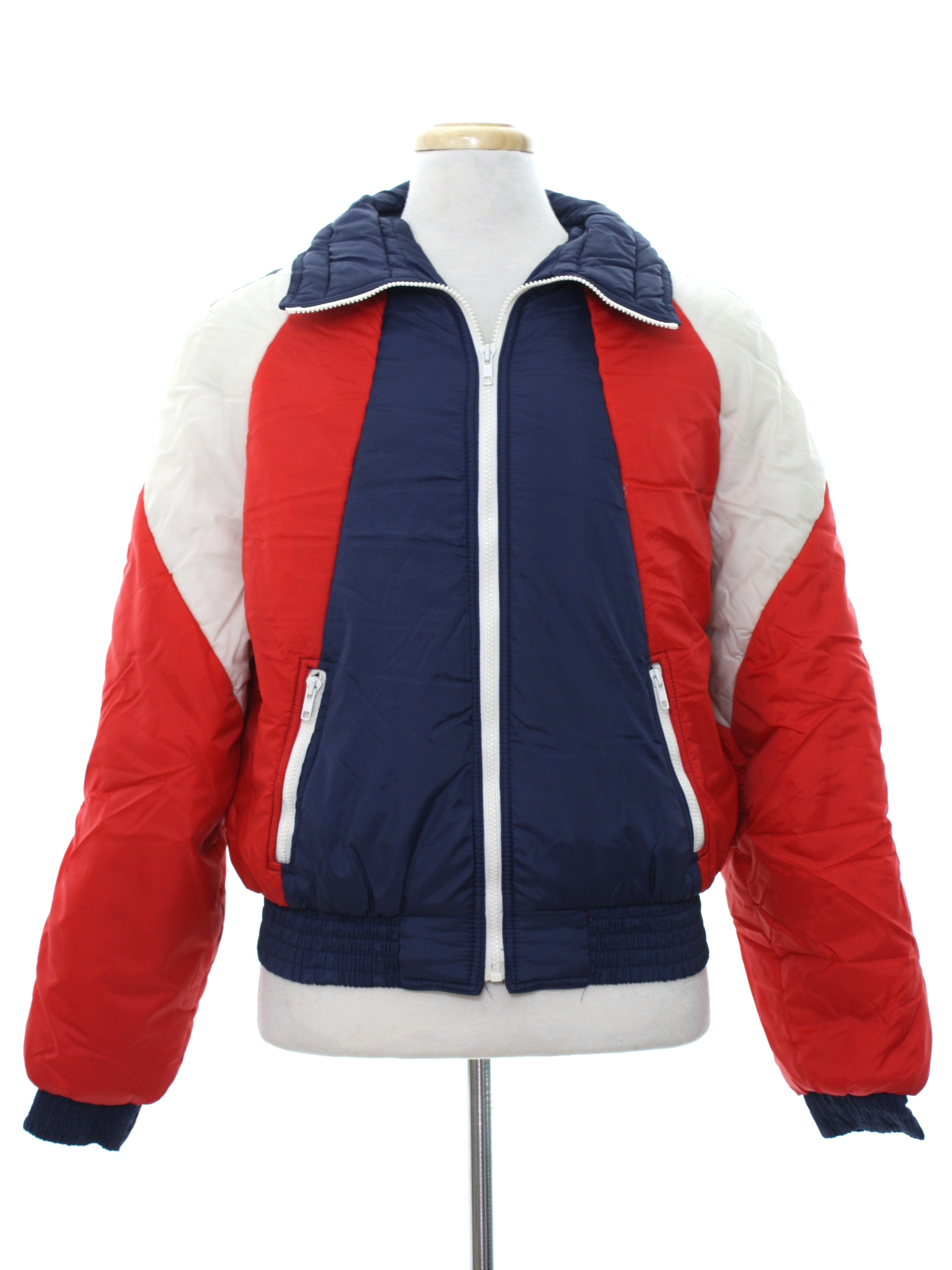 Vintage 80s Jacket: 80s -Silton- Mens red, winter white and navy blue ...