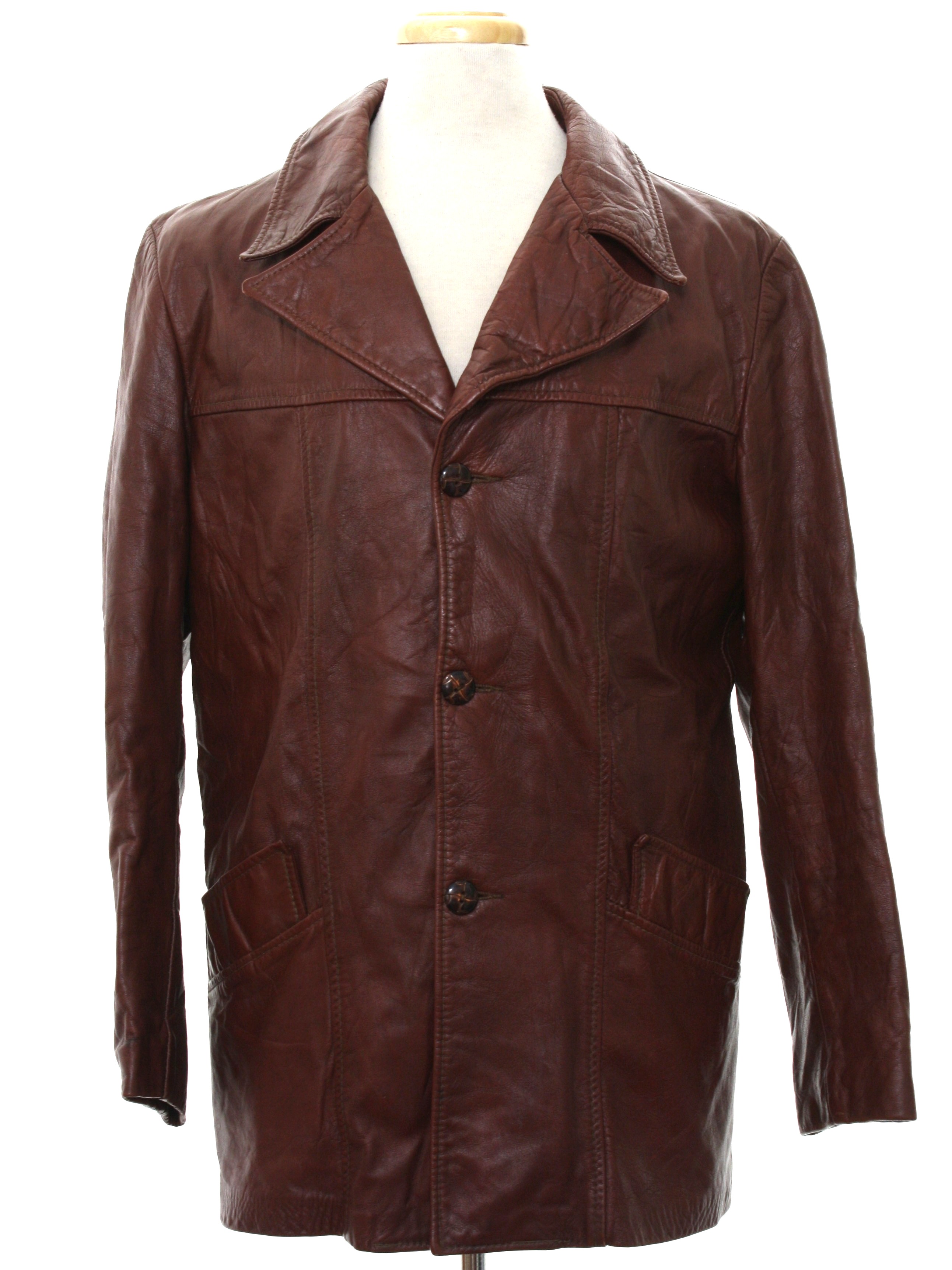 Vintage 1970's Leather Jacket: 70s -Care Label Only- Mens brown ...