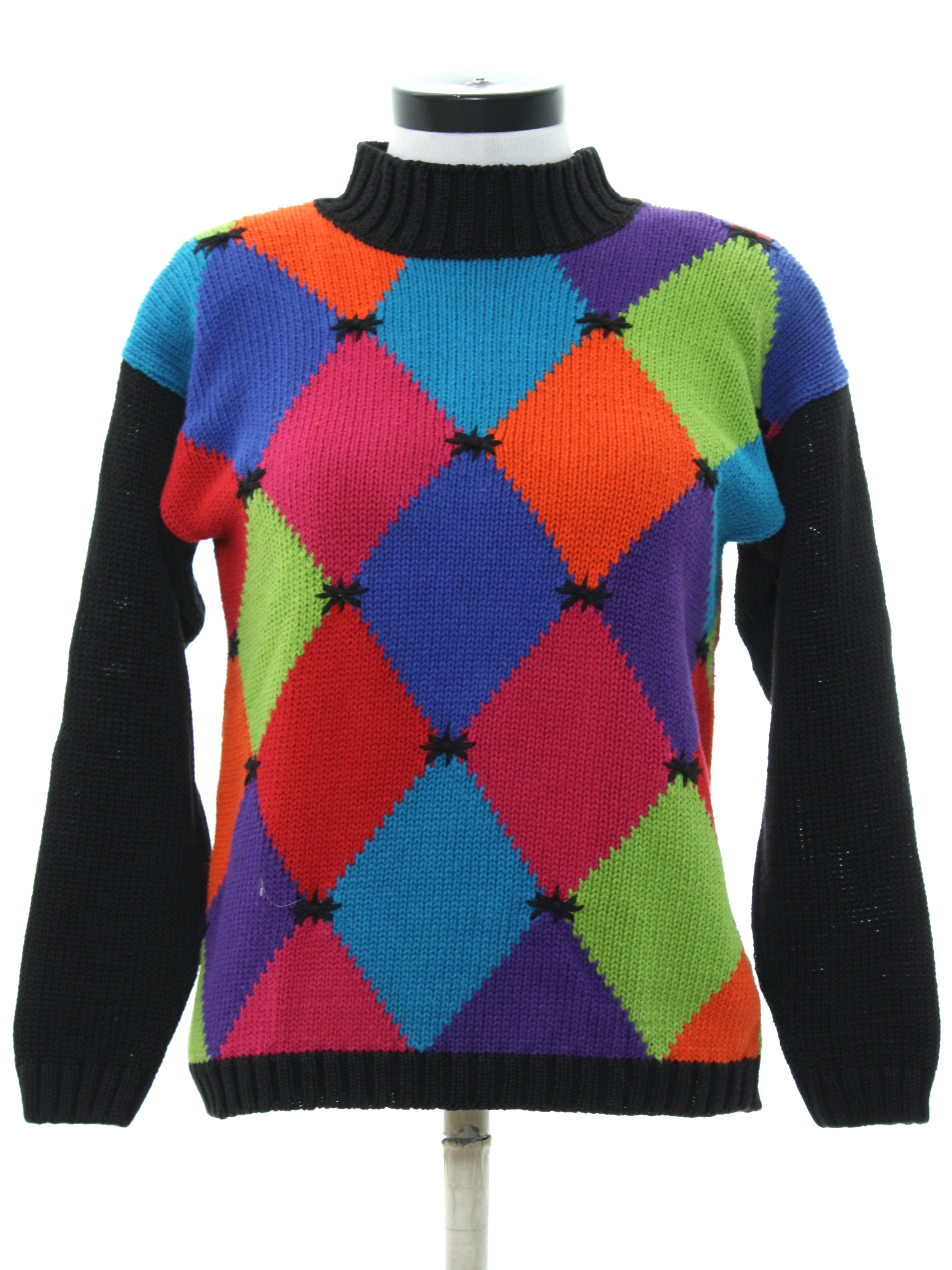 1980s Vintage Sweater: 80s -Marsh Landing Petites- Womens black ...